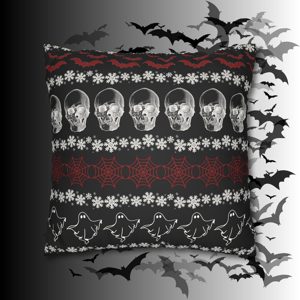 Merry Creepmas Gothic Ugly Sweater Throw Pillow — Goth Holiday Dark Home Decor