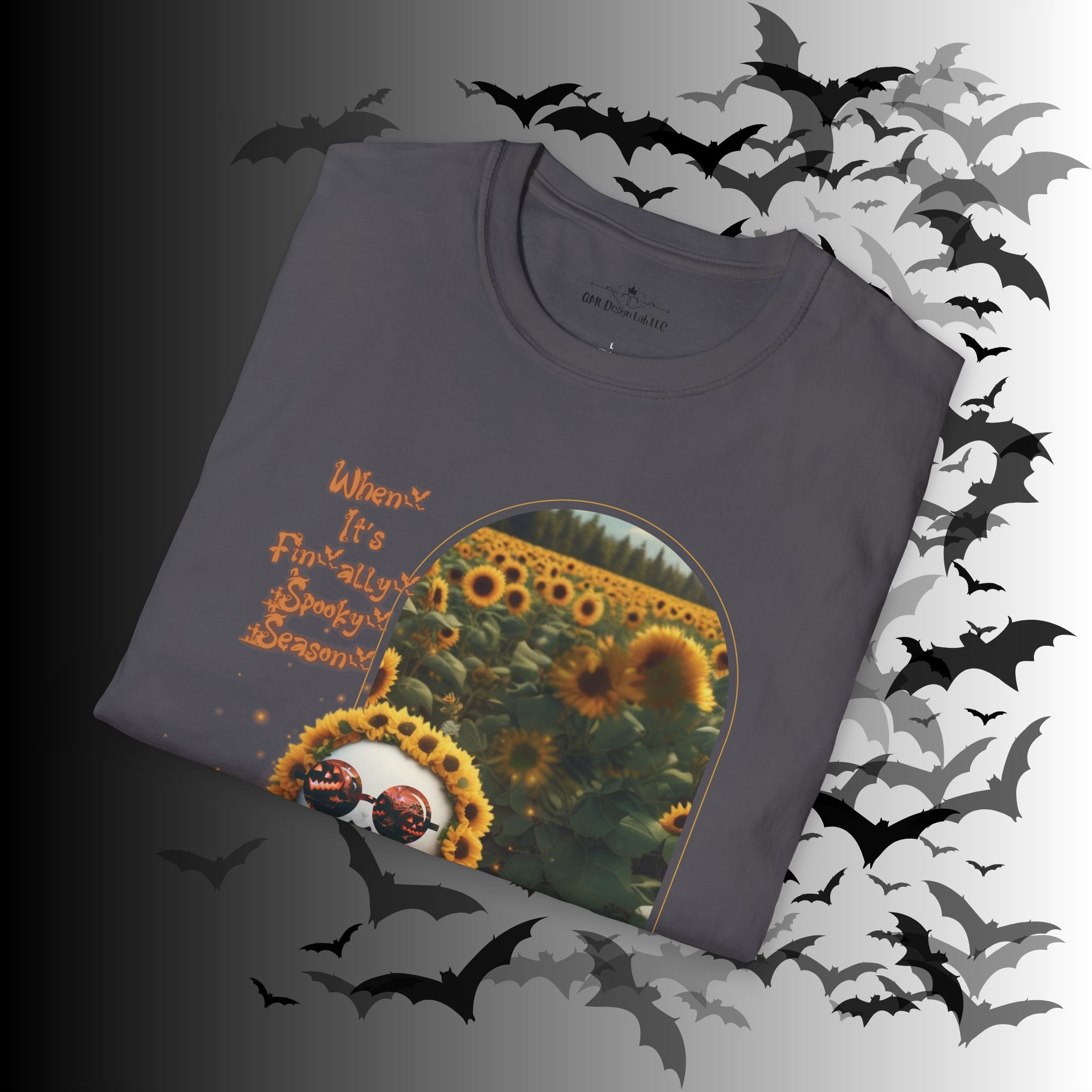 "When It's Finally Spooky Season" Ghost Sunflower T-Shirt — Halloween Tee