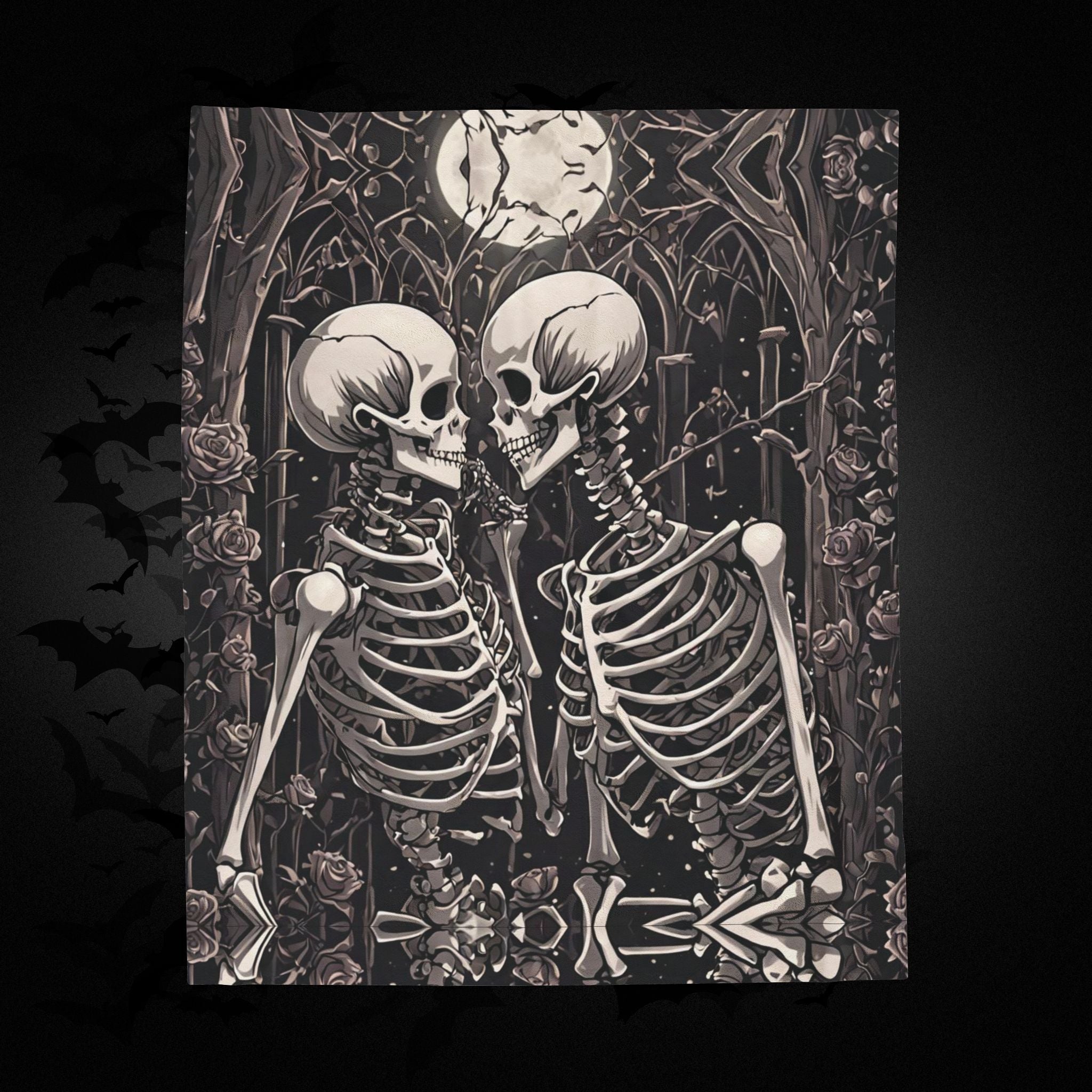 Gothic Skeletons in Love Throw Blanket — Dark Romance Valloween Decor