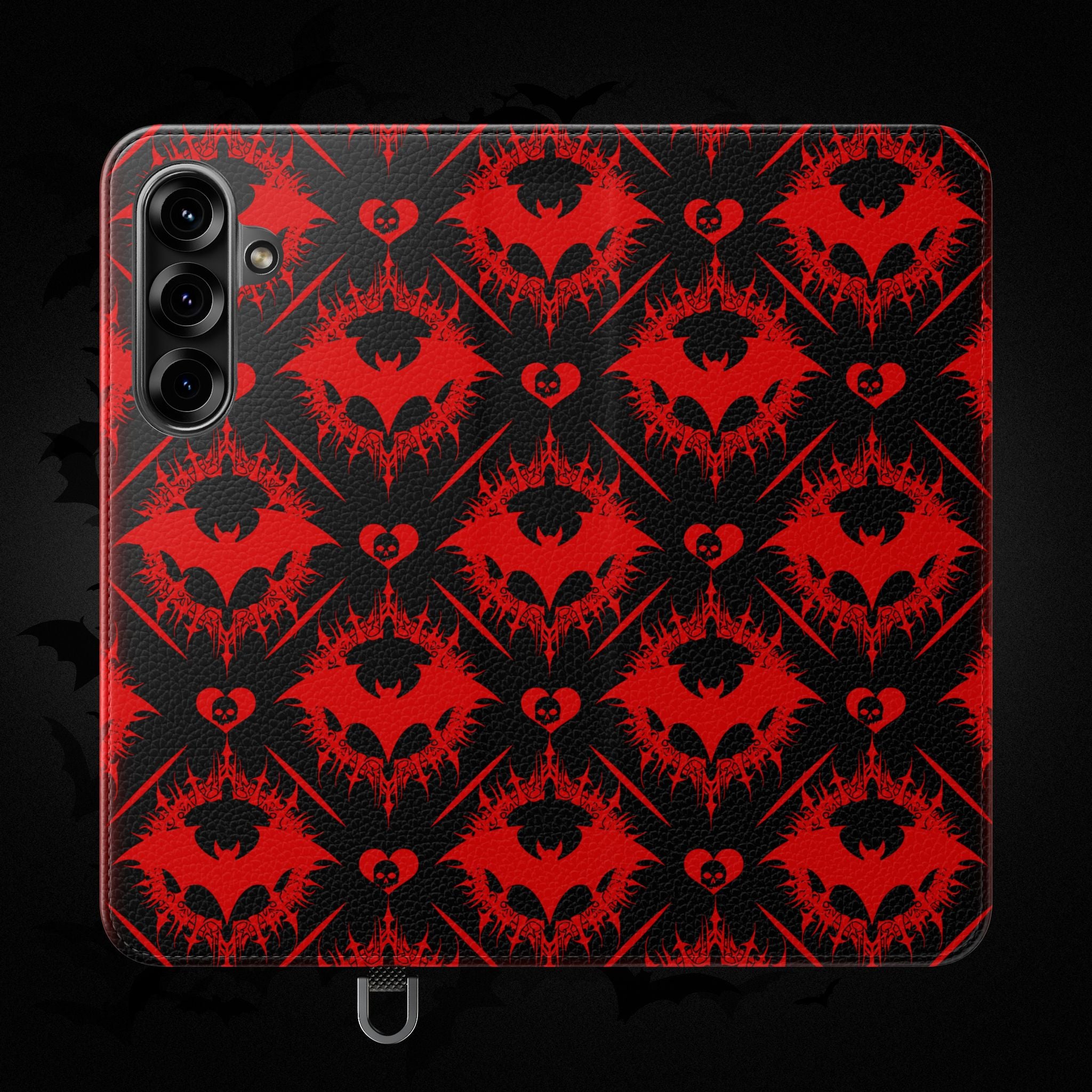 Gothic Bat Wallet Flip Case - Elegant Goth Phone Wallet - Bat Pattern Flip Case - Gothic Phone Case - Stylish Wallet Phone Case
