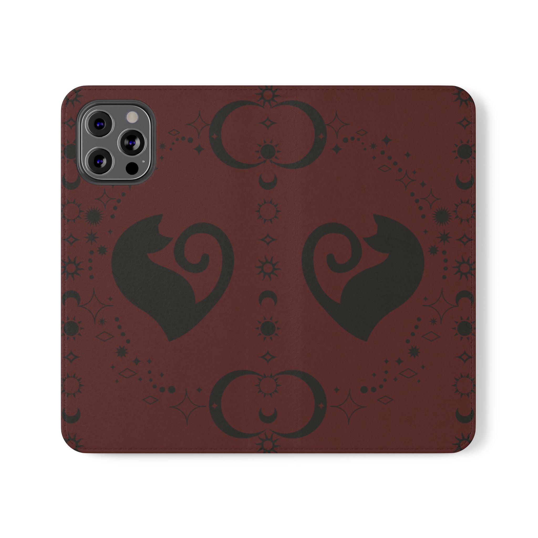 Dark Academia Celestial Black Cat Flip Wallet Case for iPhone and Samsung Galaxy Phones