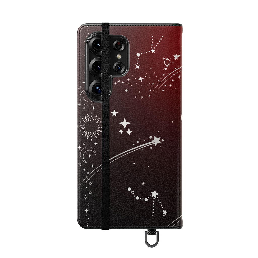 Gothic Celestial Black and Red Flip Wallet Case for iPhone and Samsung Galaxy Phones