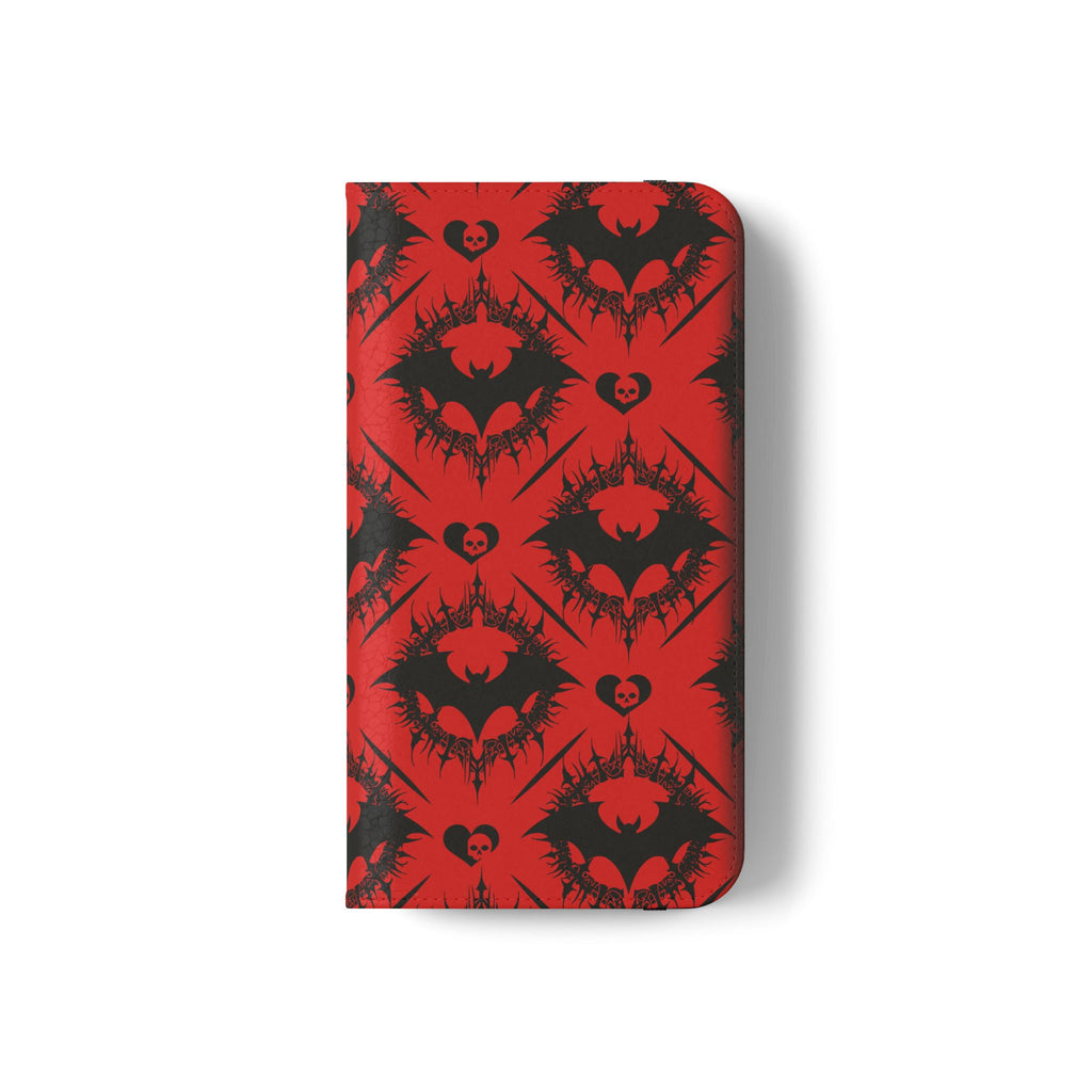 Gothic Bat Wallet Flip Case - Elegant Goth Phone Wallet - Bat Pattern Flip Case - Gothic Phone Case - Stylish Wallet Phone Case