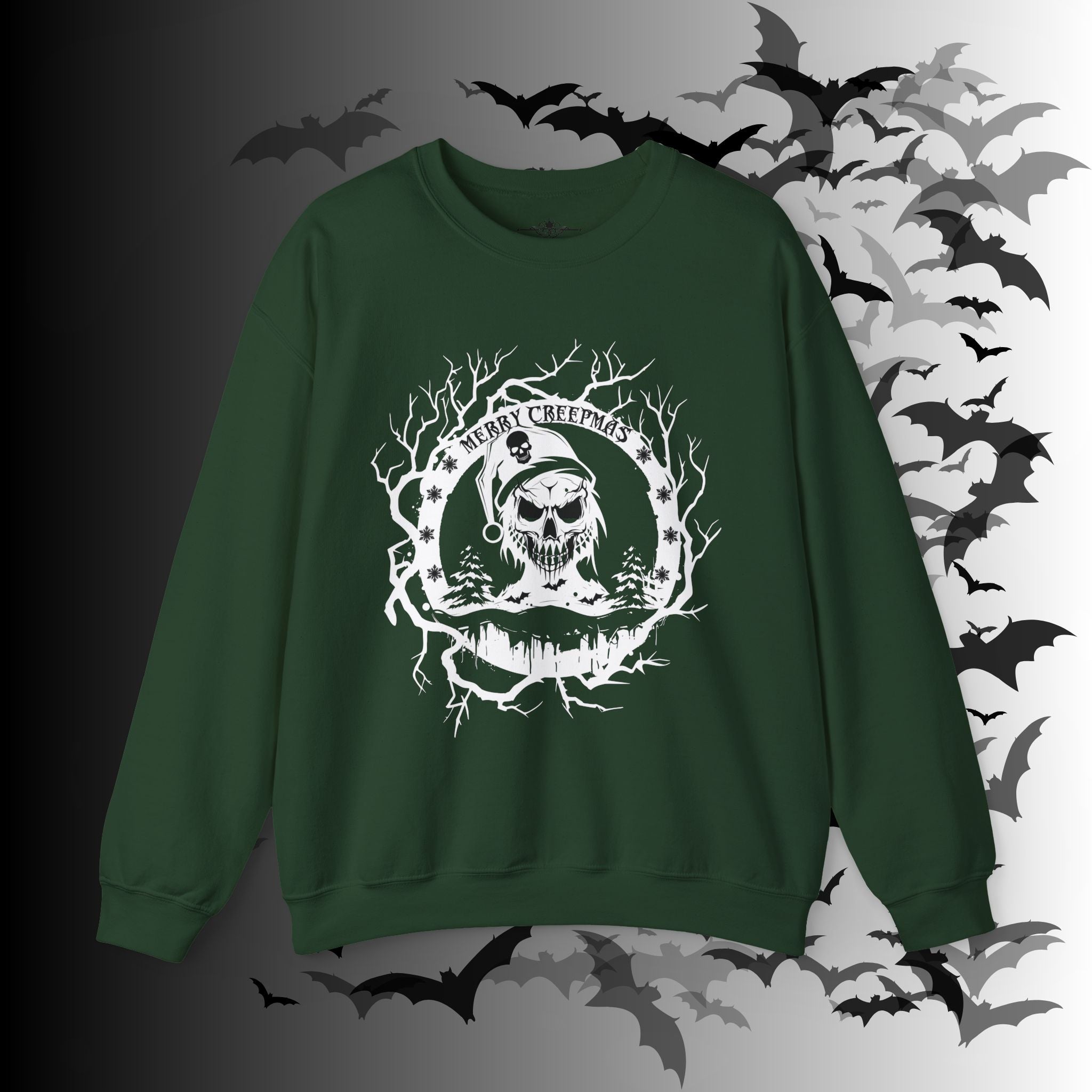Merry Creepmas Crewneck Sweatshirt — Gothic Christmas Skull Santa
