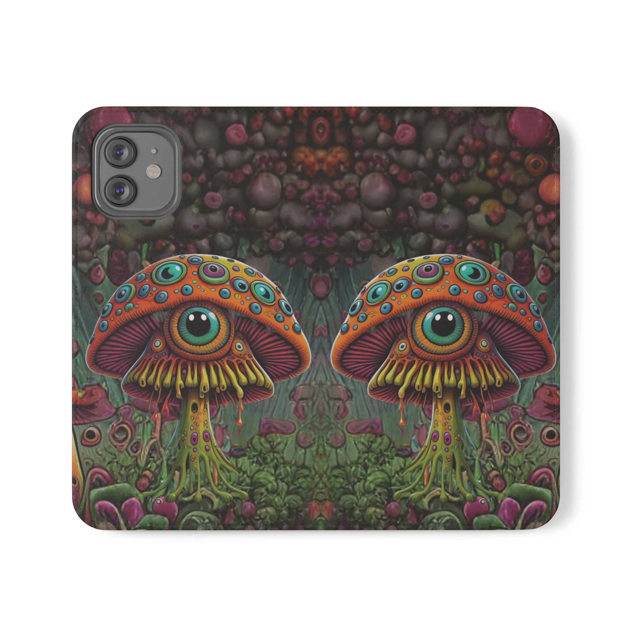Trippy Mushroom Cottagecore Flip Wallet Phone Case - Mushroom Wallet Case for Samsung iPhone - Psychedelic Wallet Phone Cases