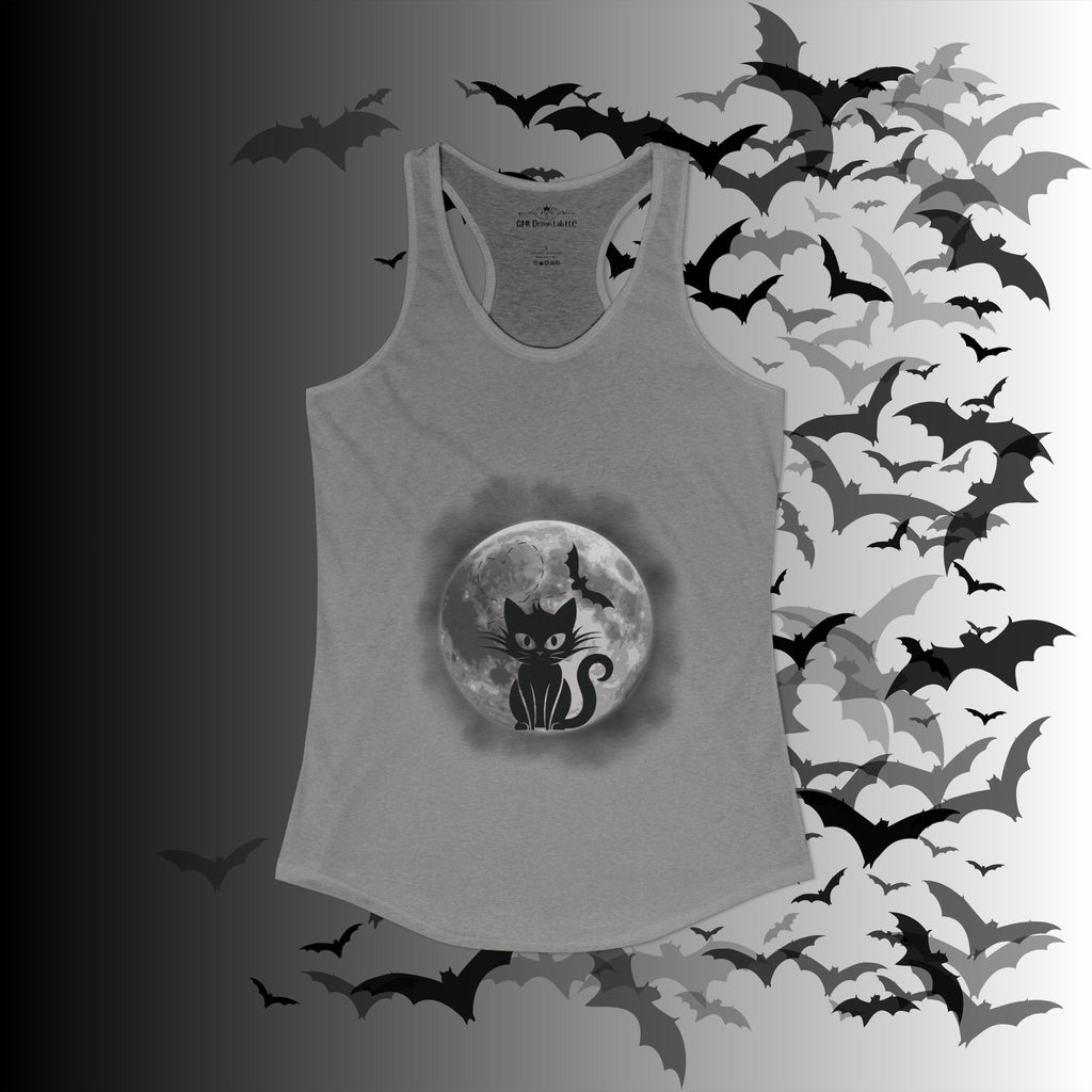 Gothic Black Cat Full Moon Racerback Tank Top — Witchy Sleeveless Shirt