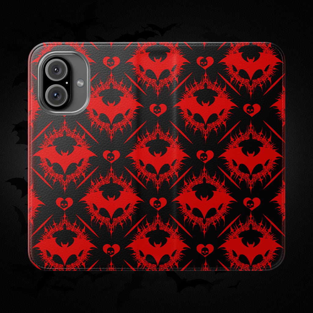Gothic Bat Wallet Flip Case - Elegant Goth Phone Wallet - Bat Pattern Flip Case - Gothic Phone Case - Stylish Wallet Phone Case