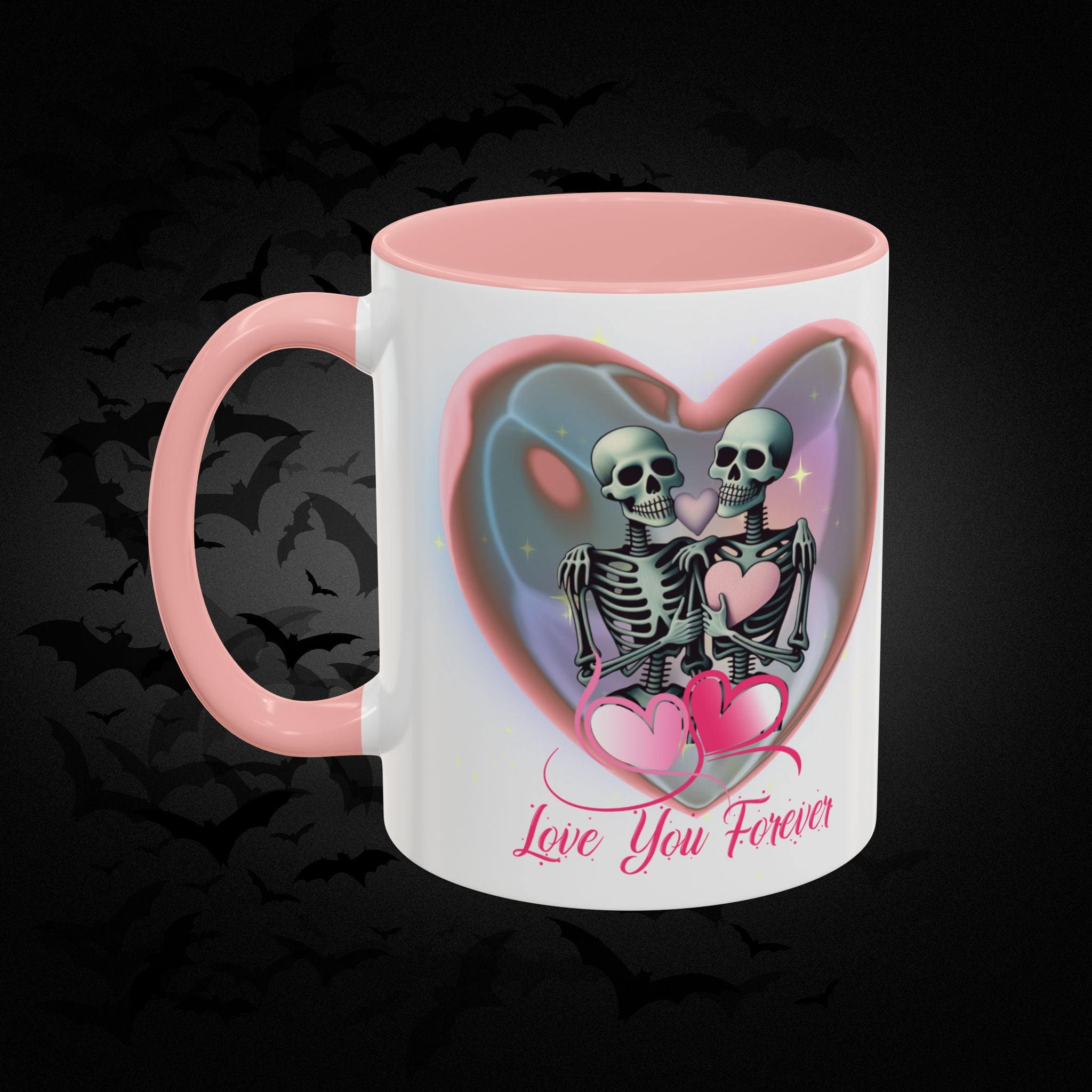 Love You Forever Valloween Coffee Mug — Skeleton Couple Heart Design (11/15oz)