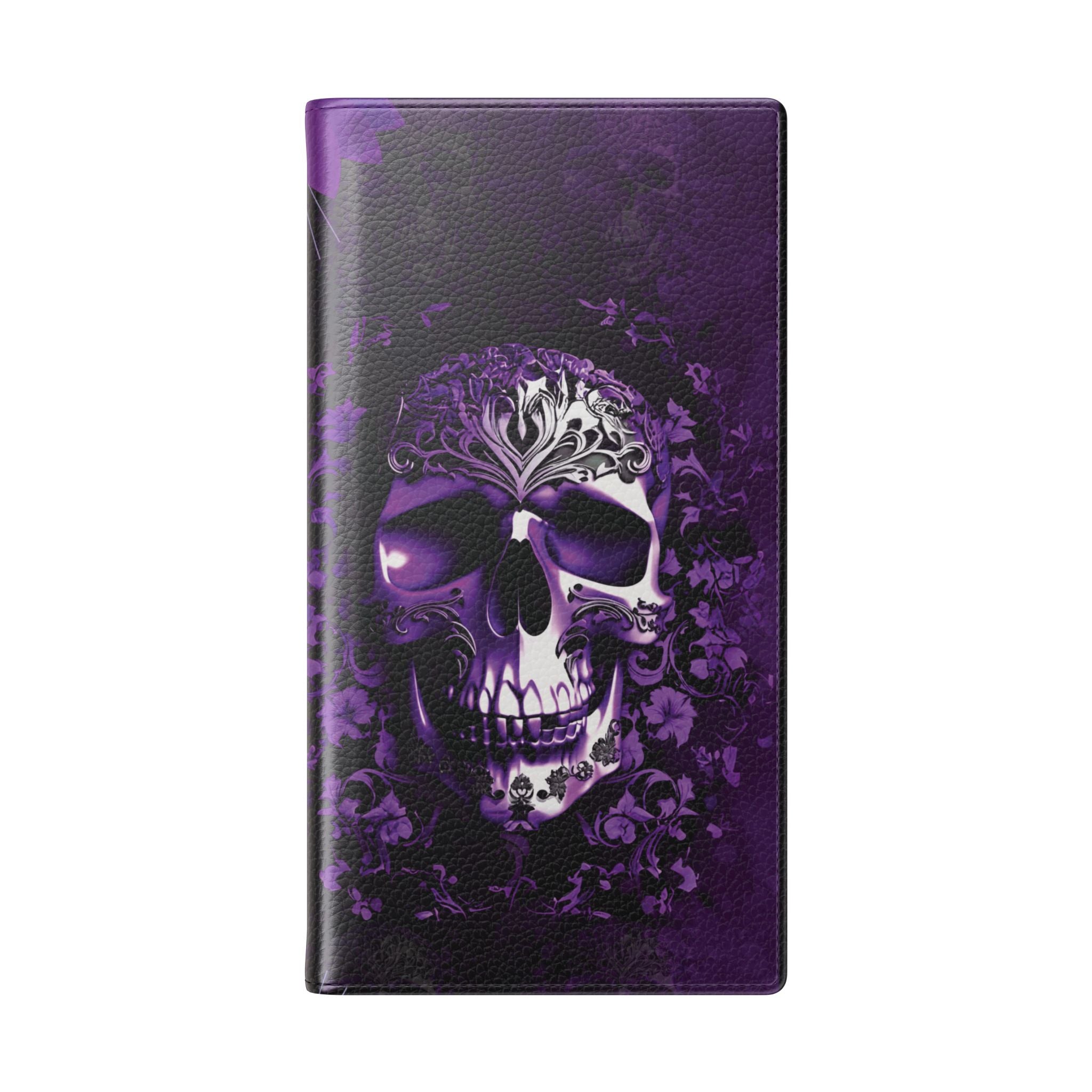 Purple Pastel Goth Skull Flip Wallet Phone Case - Skull Wallet Case for Samsung iPhone - Gothic Style Skull Wallet Phone Cases
