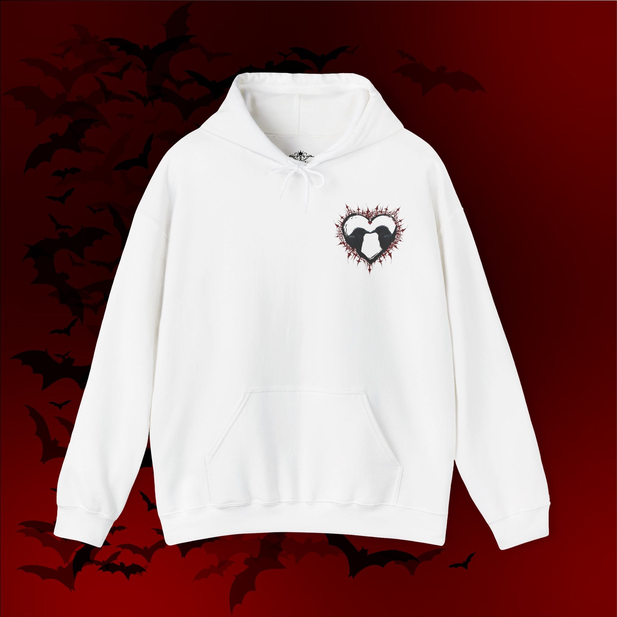 Gothic Raven Heart Hoodie — Dark Romance Valentine's Day Couples Pullover