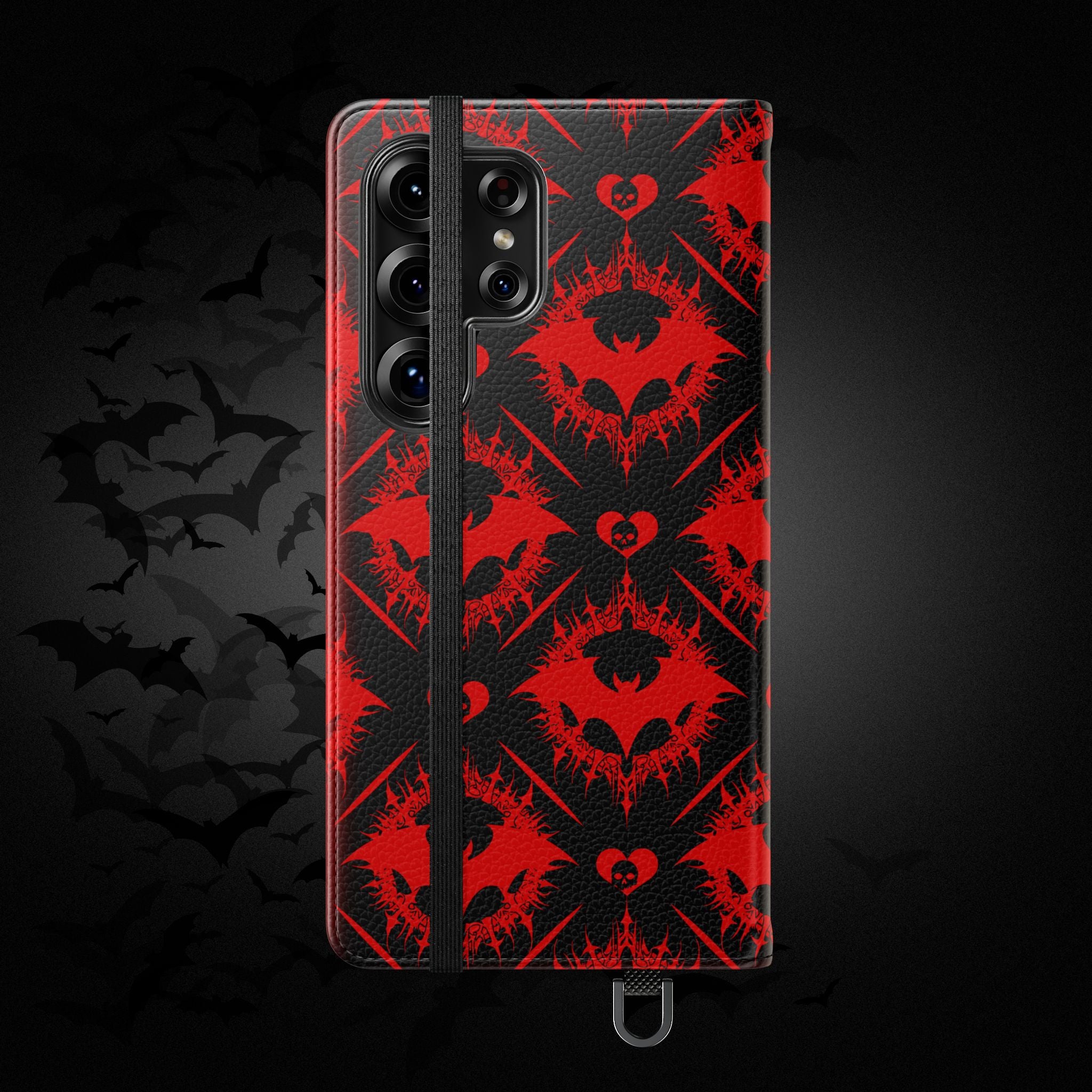 Gothic Bat Wallet Flip Case - Elegant Goth Phone Wallet - Bat Pattern Flip Case - Gothic Phone Case - Stylish Wallet Phone Case