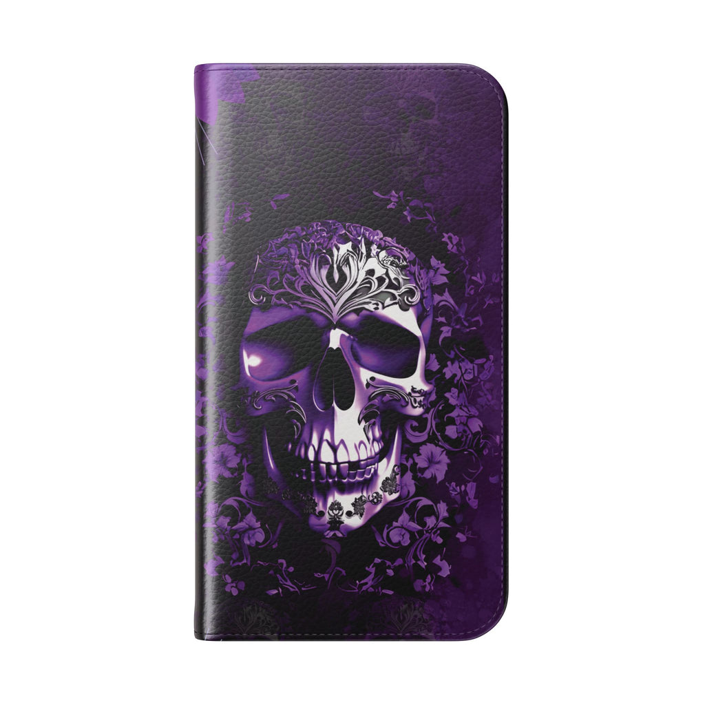 Purple Pastel Goth Skull Flip Wallet Phone Case - Skull Wallet Case for Samsung iPhone - Gothic Style Skull Wallet Phone Cases