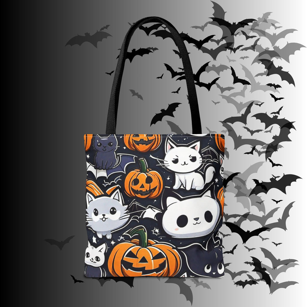 Kawaii Halloween Cat & Pumpkin Tote Bag — Spooky Multi-Cat Pattern