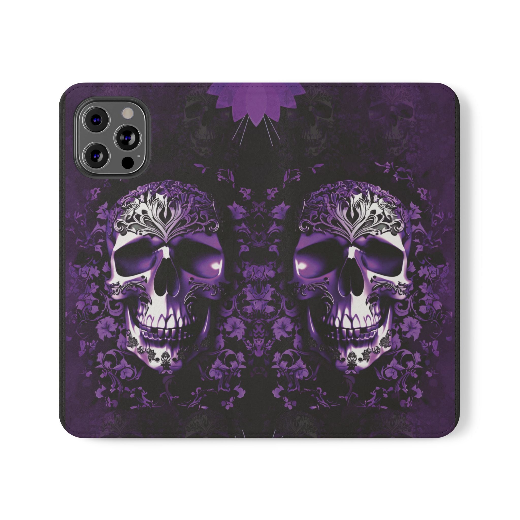 Purple Pastel Goth Skull Flip Wallet Phone Case - Skull Wallet Case for Samsung iPhone - Gothic Style Skull Wallet Phone Cases