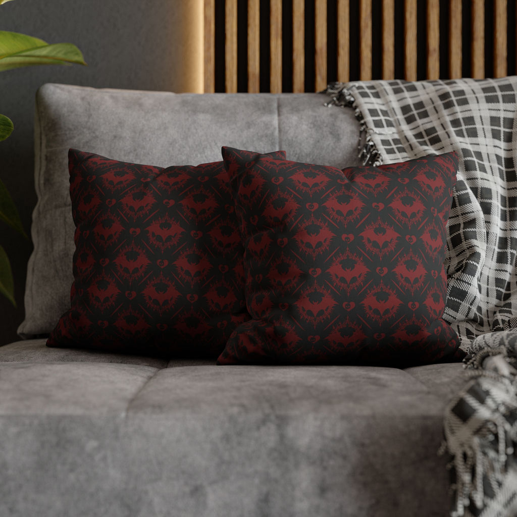 Gothic Bat Diamond Pattern Throw Pillow — Midnight Black Dark Home Decor