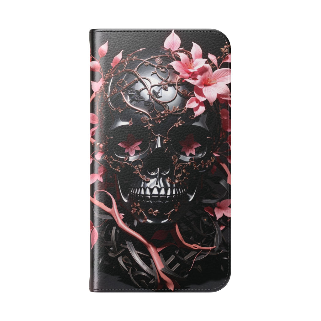 Pink Pastel Goth Skull Flip Wallet Phone Case - Skull Wallet Case for Samsung iPhone - Gothic Style Skull Wallet Phone Cases