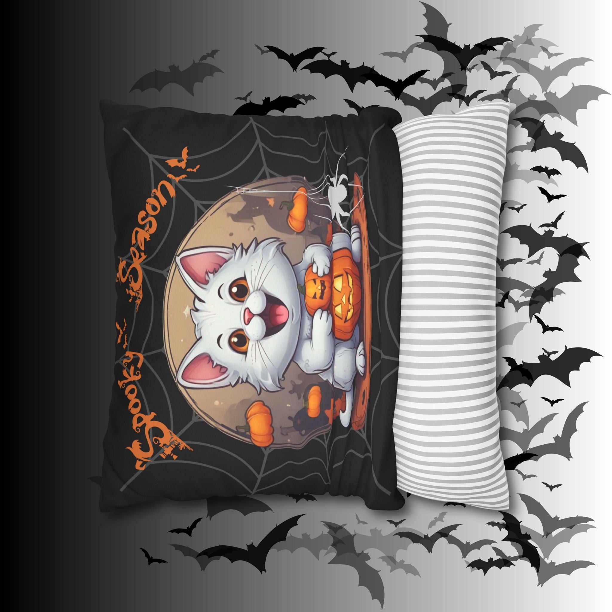 Spooky Season Cat Halloween Throw Pillow — Pumpkin Dark Home Decor