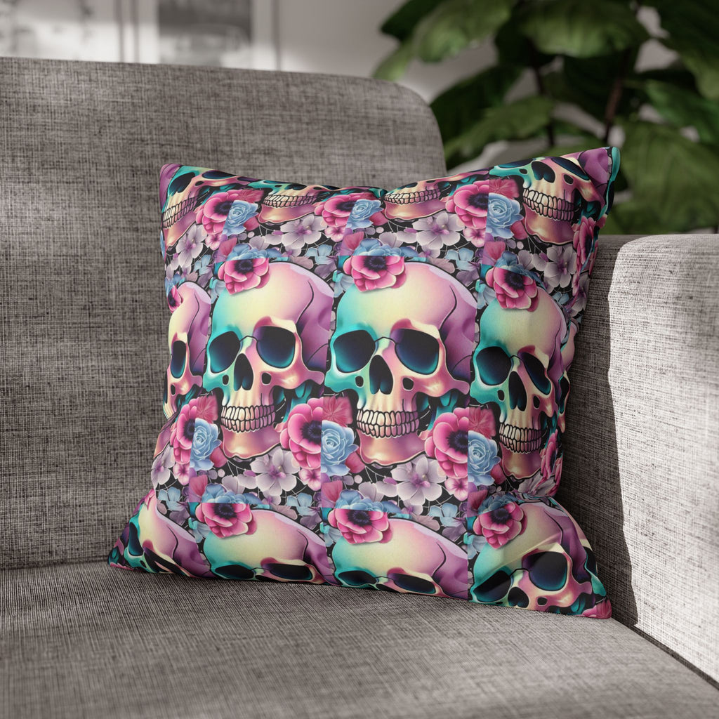 Pastel Goth Floral Skull Throw Pillow — Dark Floral Emo Home Decor