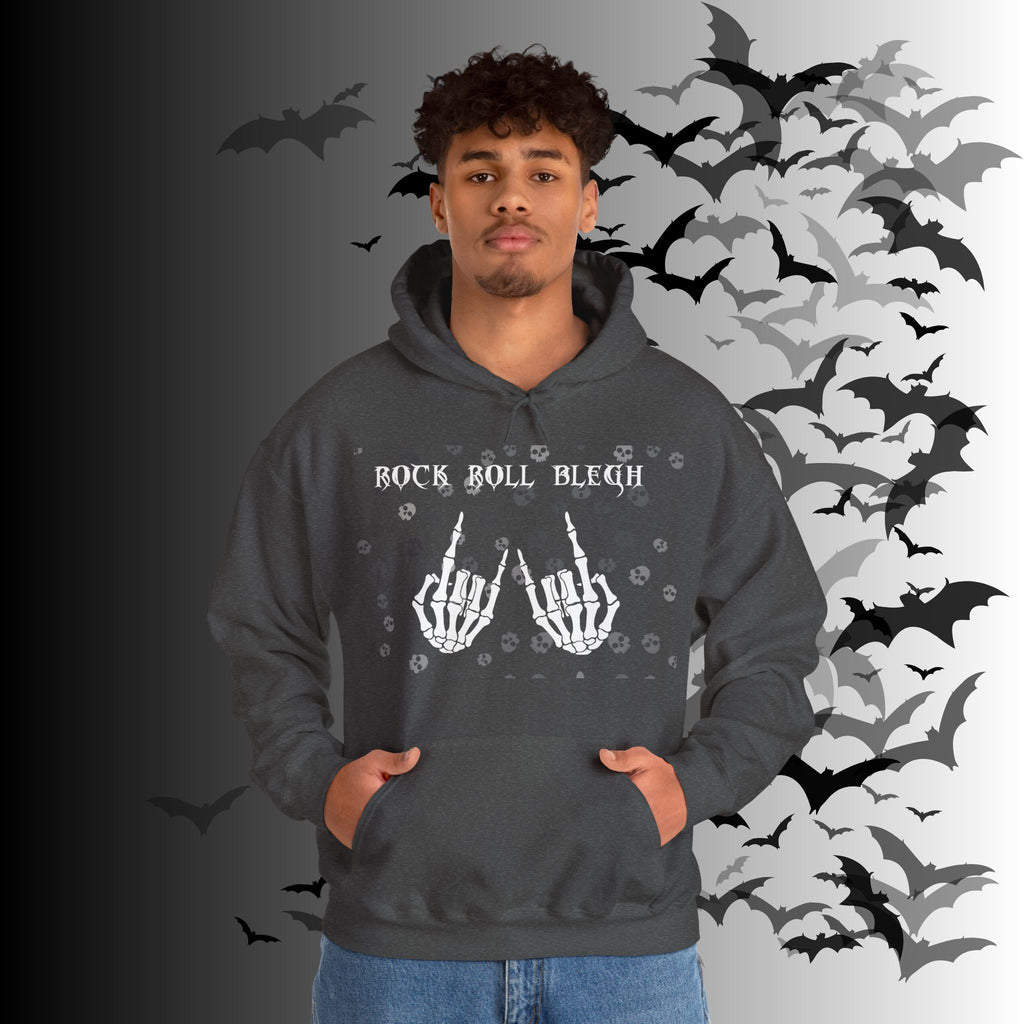 Rock Roll Blegh Hoodie — Skeleton Hands Gothic Music Pullover