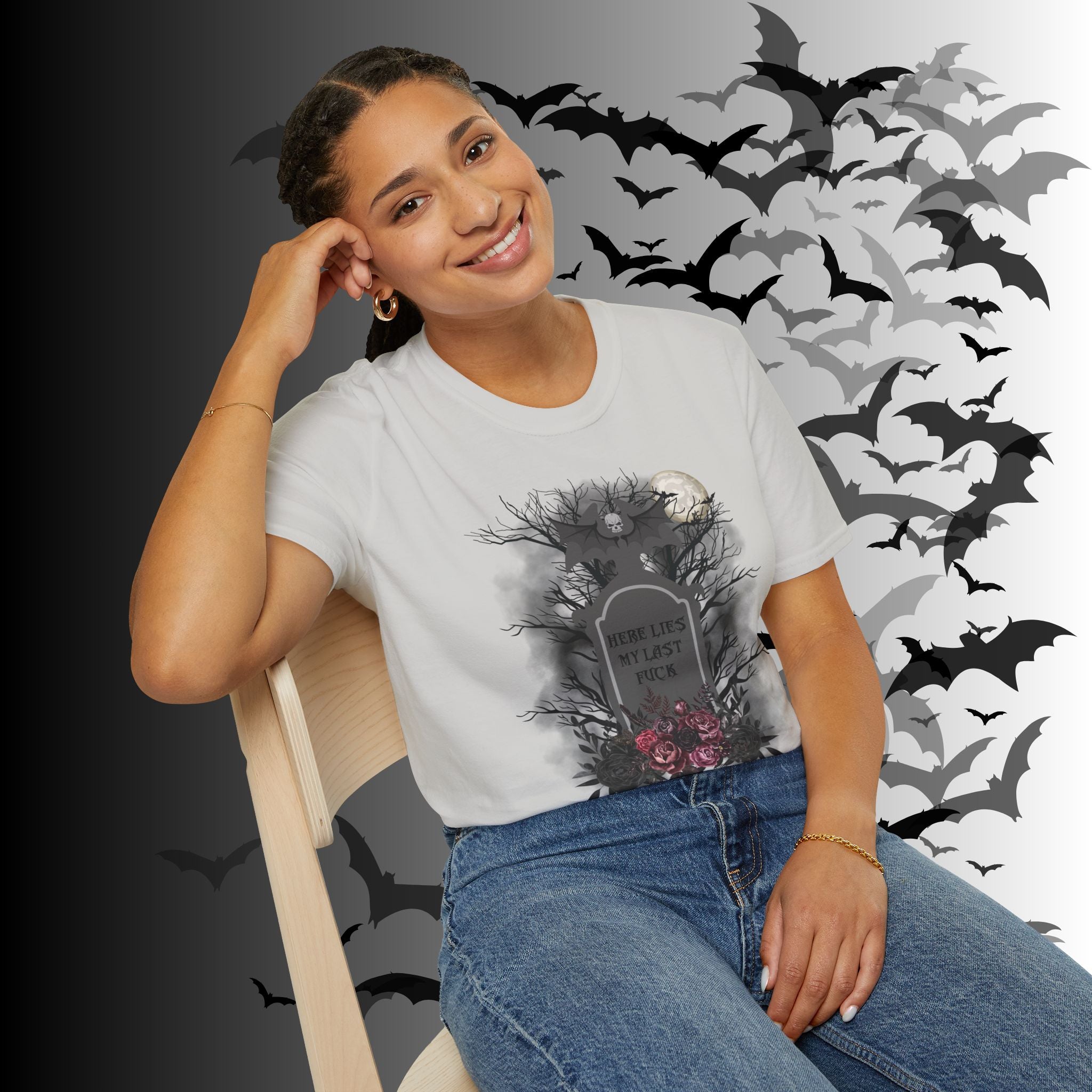 "Here Lies My Last F*ck" Gothic Gravestone T-Shirt — Spooky Humor Tee
