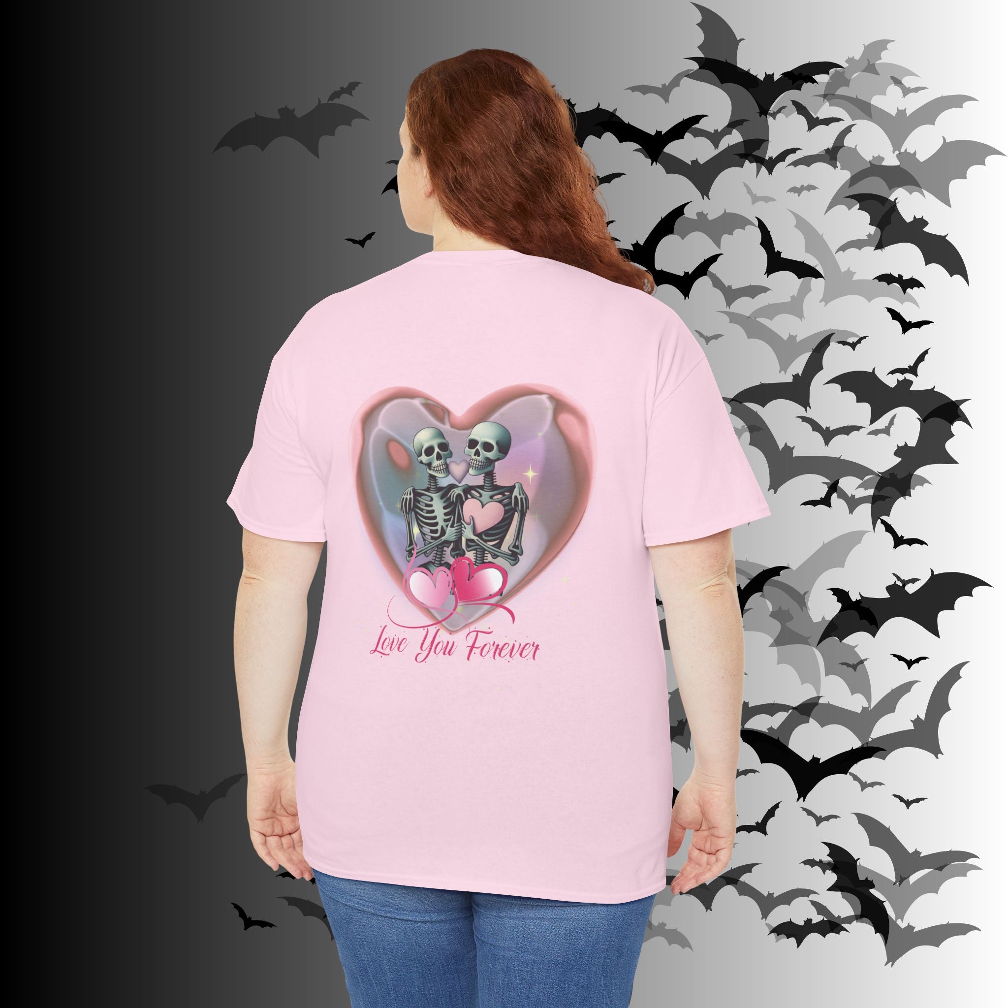 "Love You Forever" Gothic Skeleton Couples T-Shirt — Goth Valentine's Day Matching Tee