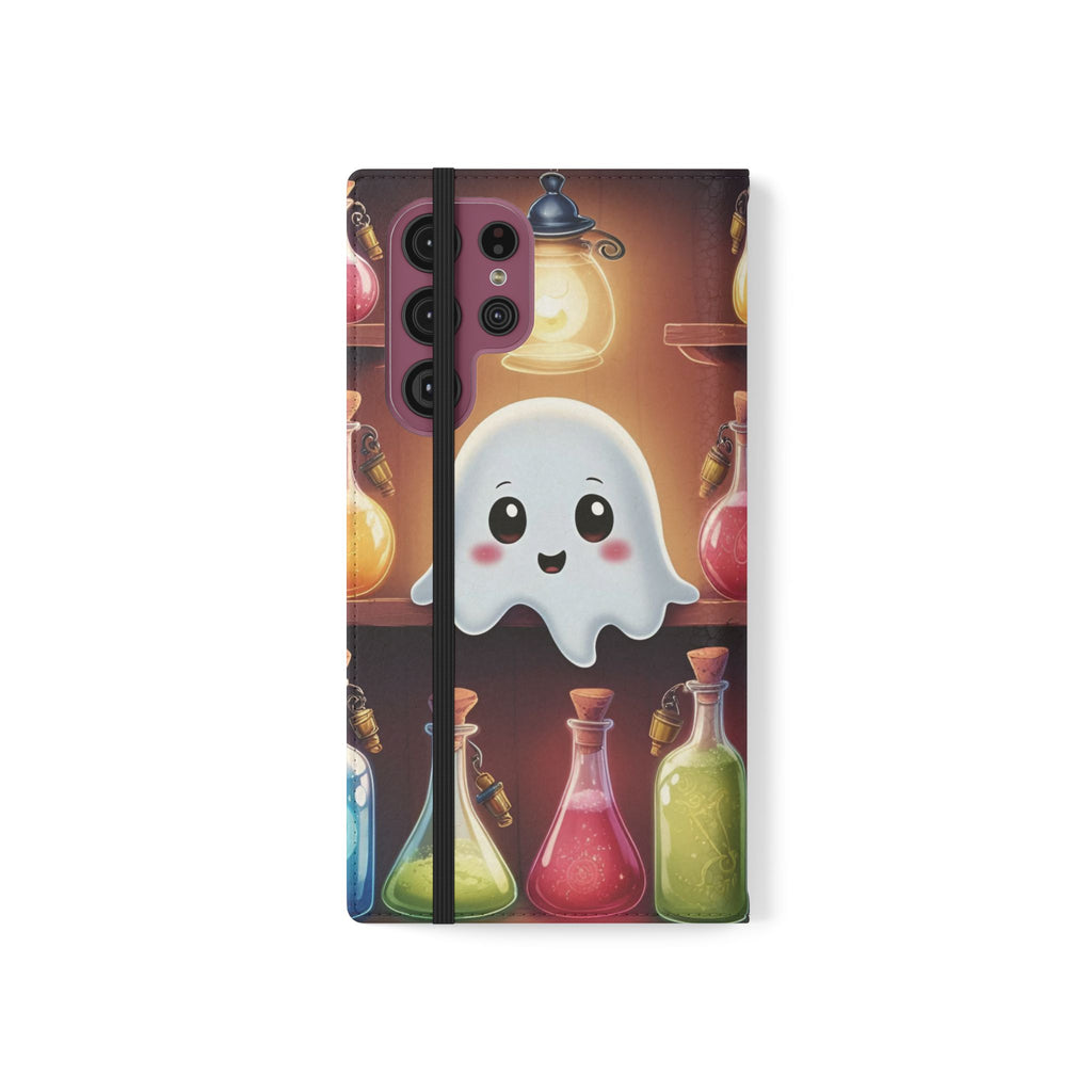 Apothecary Ghost Flip Wallet Case - Spooky Halloween Phone Case - Gothic Ghost Smartphone Case -  Ghost on a Shelf Wallet Case