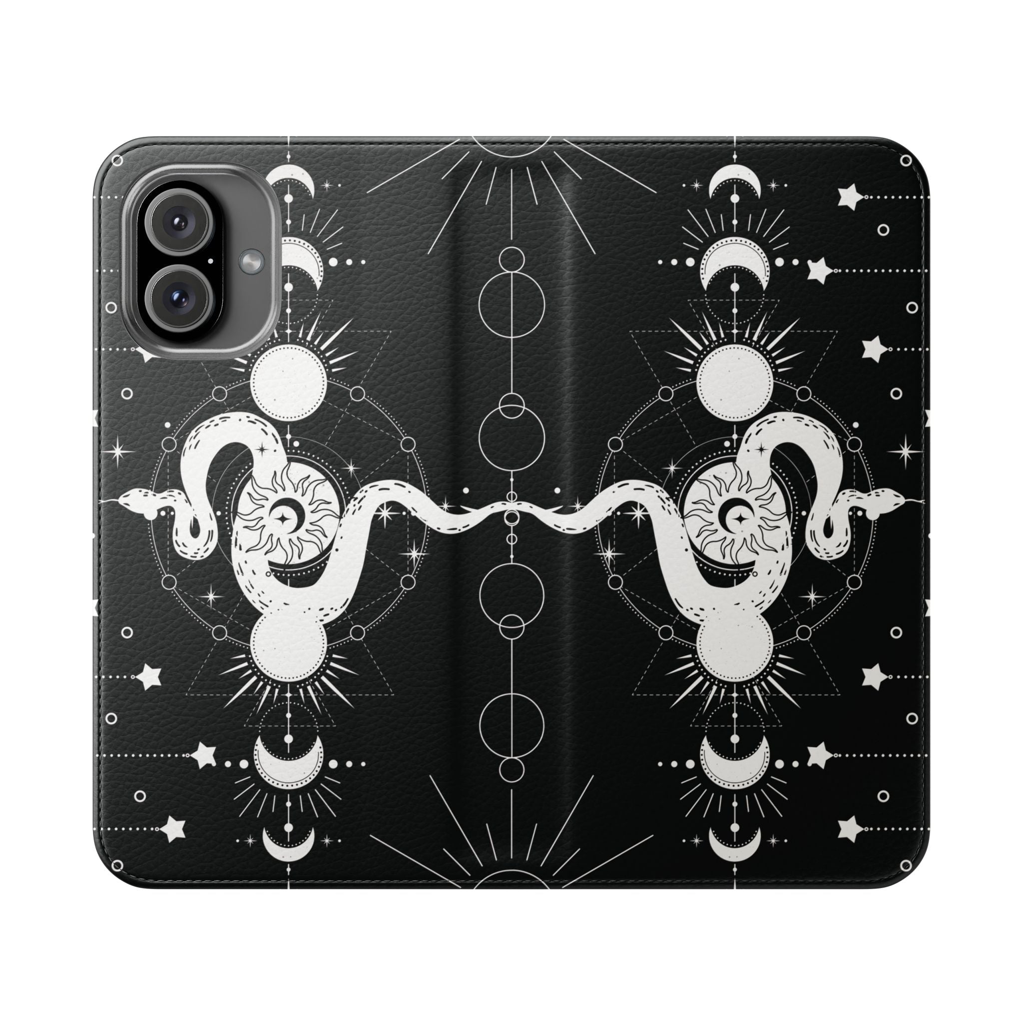 Gothic Style Celestial Snake Moon Phases Wallet Flip PhoneCase - Celestial Style Phone Case for iPhone and Samsung - Moon Phases Wallet Case