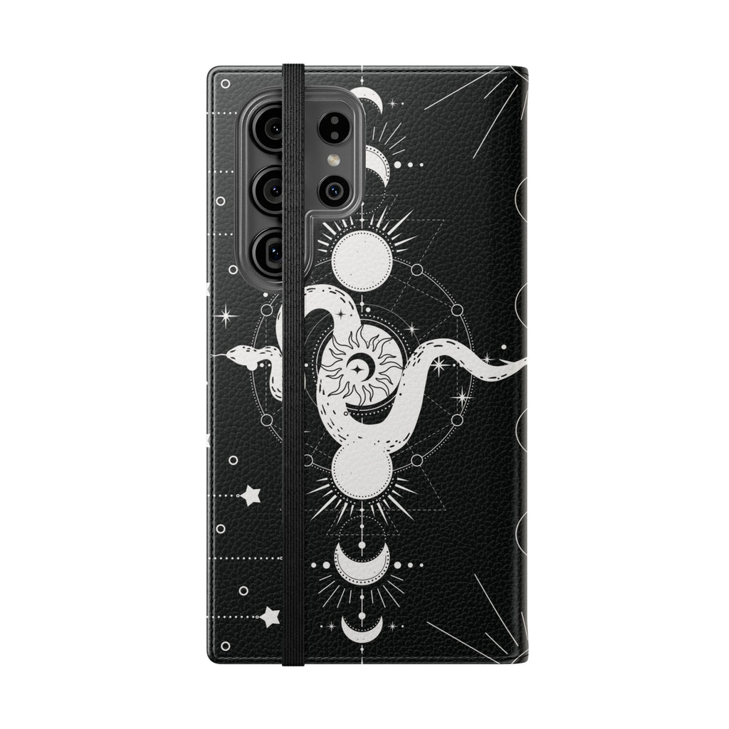 Gothic Style Celestial Snake Moon Phases Wallet Flip PhoneCase - Celestial Style Phone Case for iPhone and Samsung - Moon Phases Wallet Case