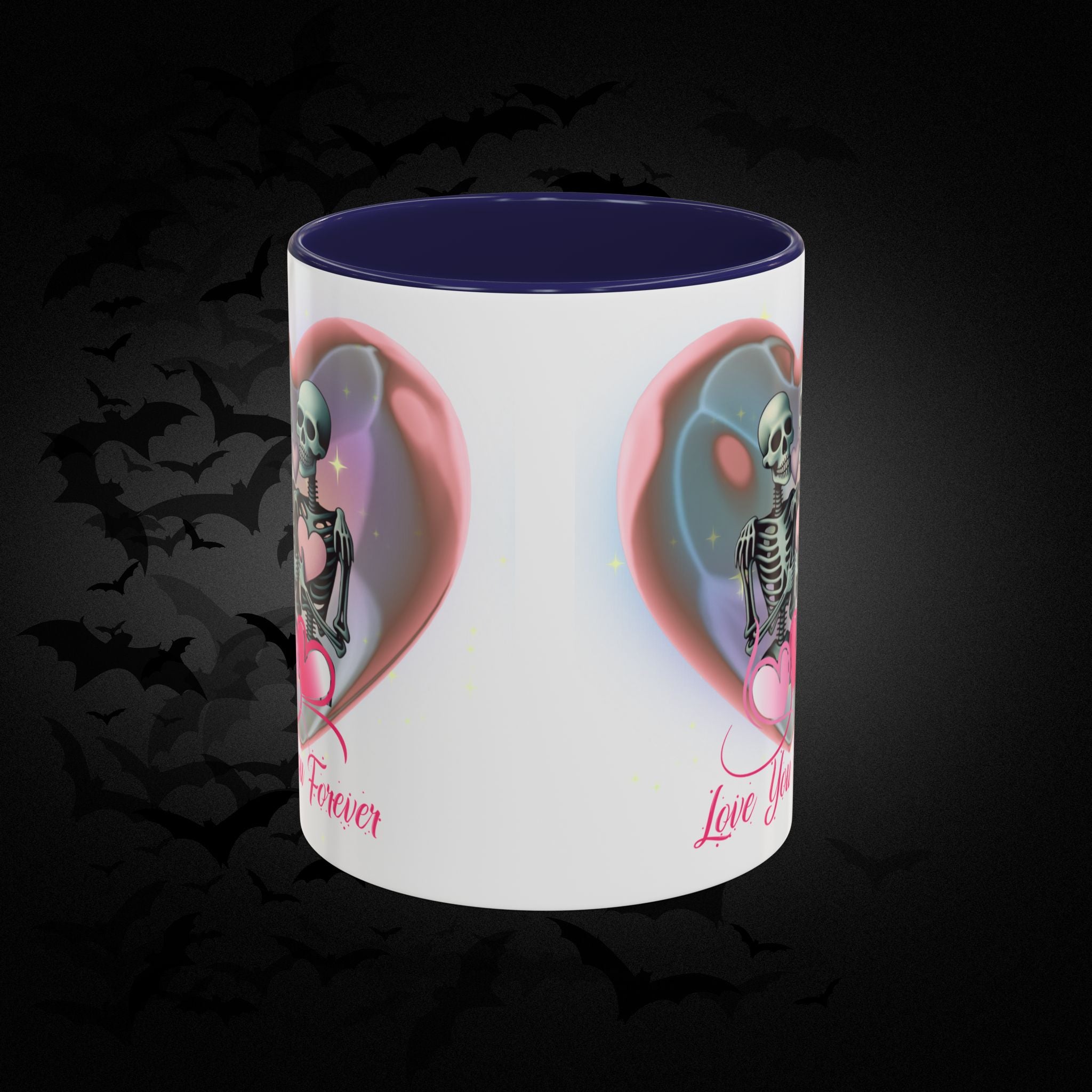 Love You Forever Valloween Coffee Mug — Skeleton Couple Heart Design (11/15oz)