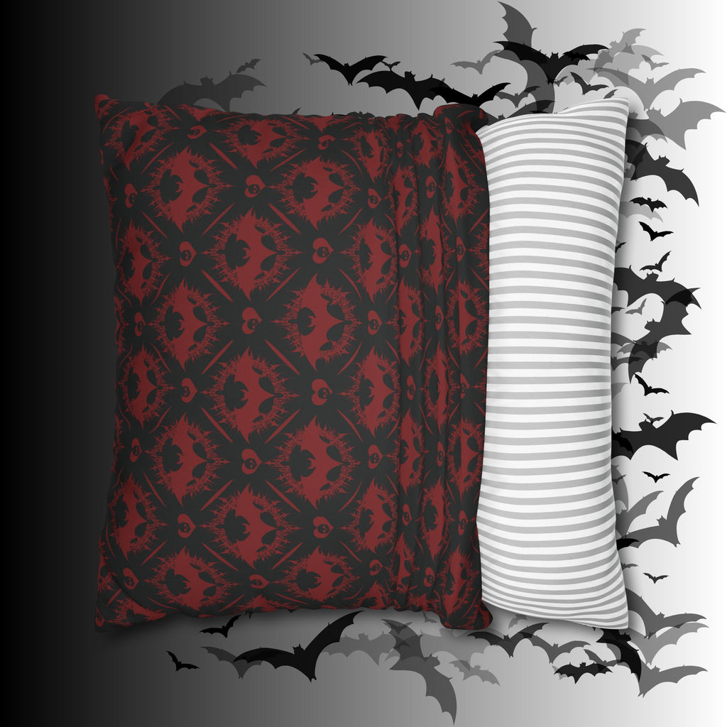 Gothic Bat Diamond Pattern Throw Pillow — Midnight Black Dark Home Decor