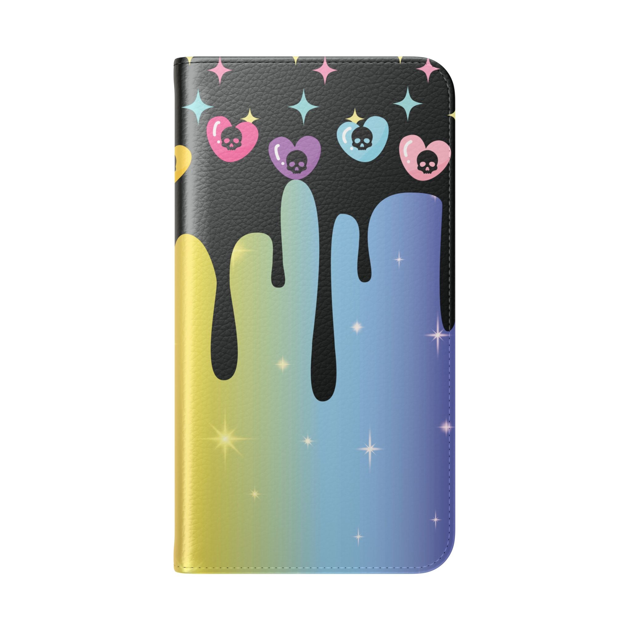 Pastel Goth Drippy Rainbow Skulls Flip Wallet Phone Case - Wallet Case for Samsung and iPhone - Gothic Style Wallet Phone Cases