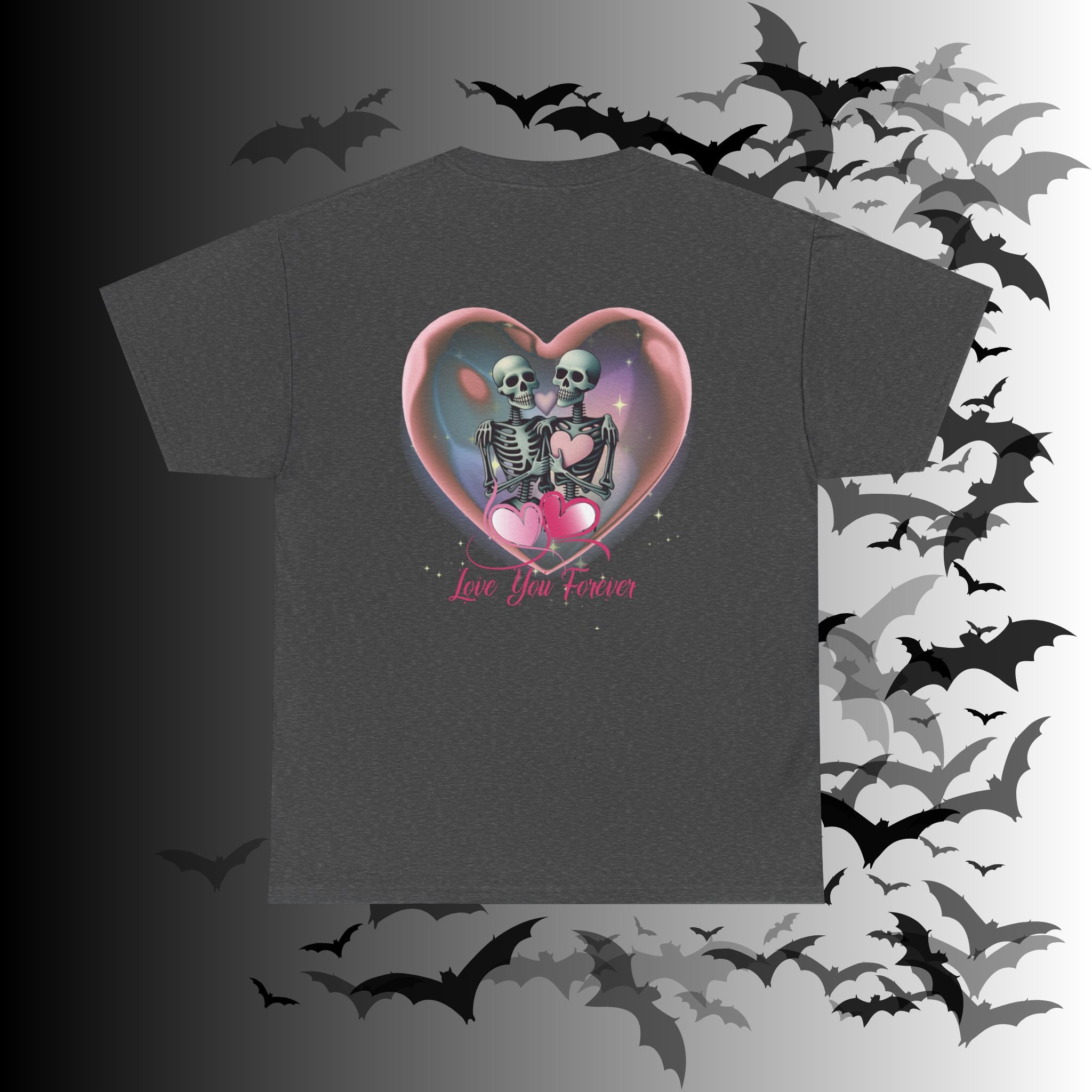 "Love You Forever" Gothic Skeleton Couples T-Shirt — Goth Valentine's Day Matching Tee