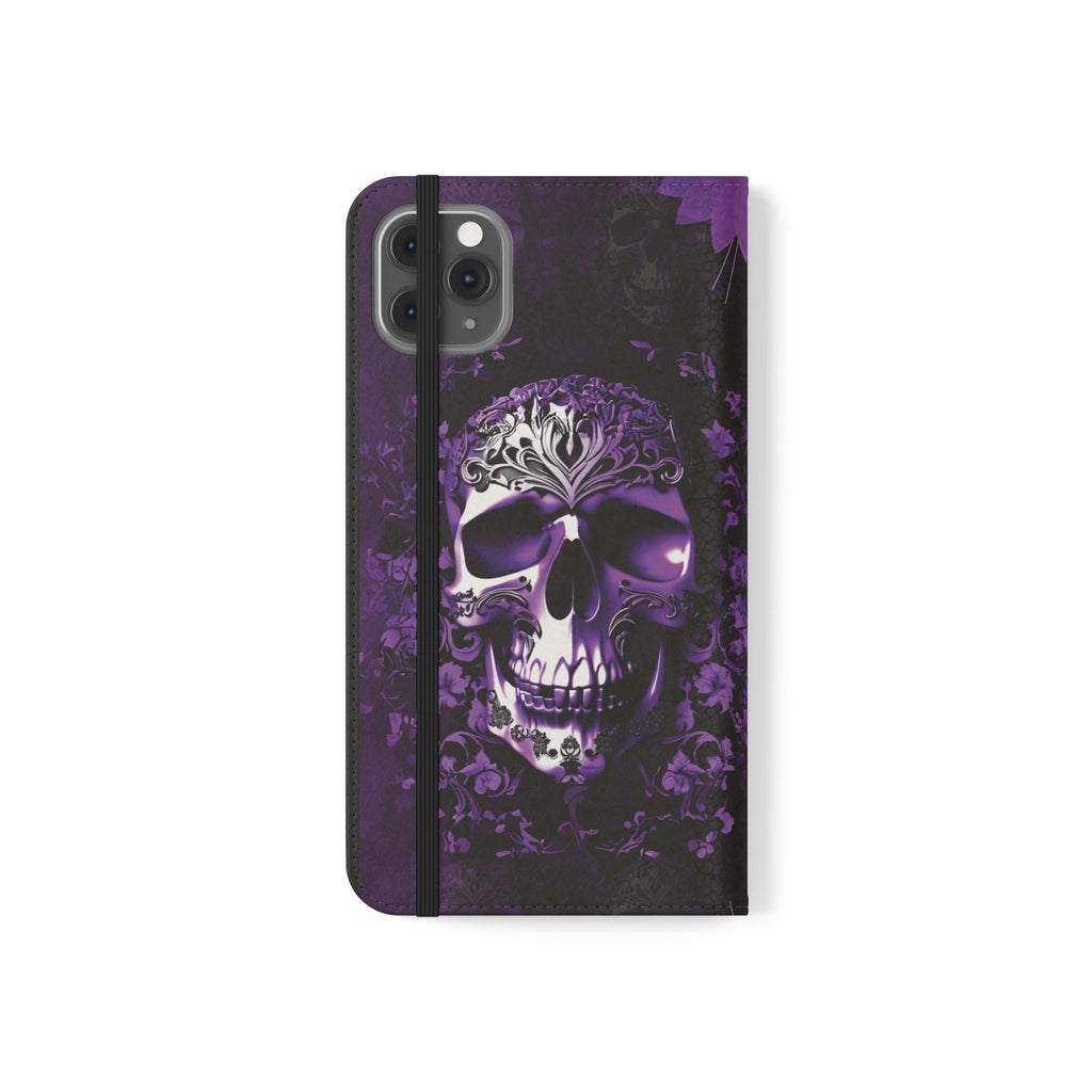 Purple Pastel Goth Skull Flip Wallet Phone Case - Skull Wallet Case for Samsung iPhone - Gothic Style Skull Wallet Phone Cases