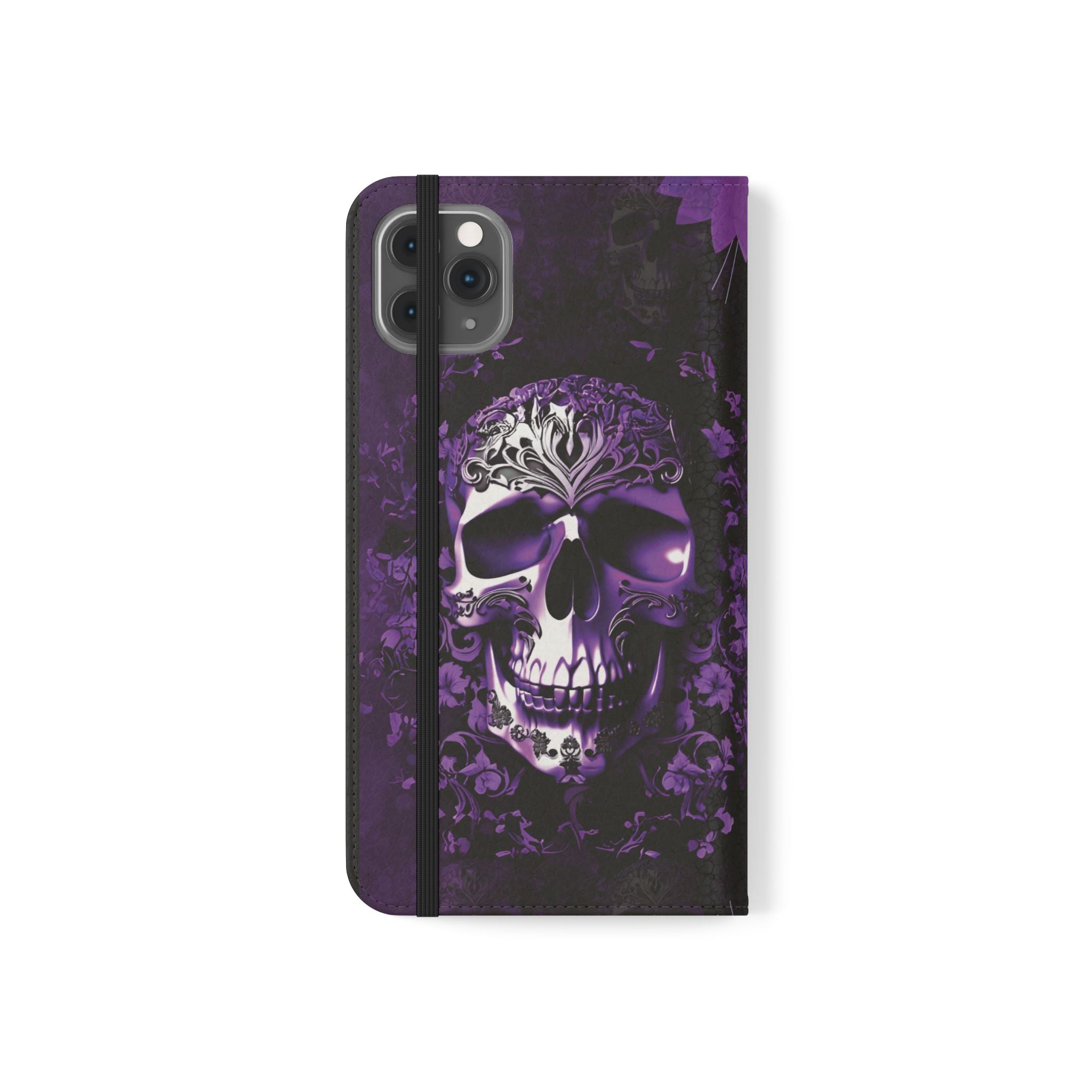 Purple Pastel Goth Skull Flip Wallet Phone Case - Skull Wallet Case for Samsung iPhone - Gothic Style Skull Wallet Phone Cases