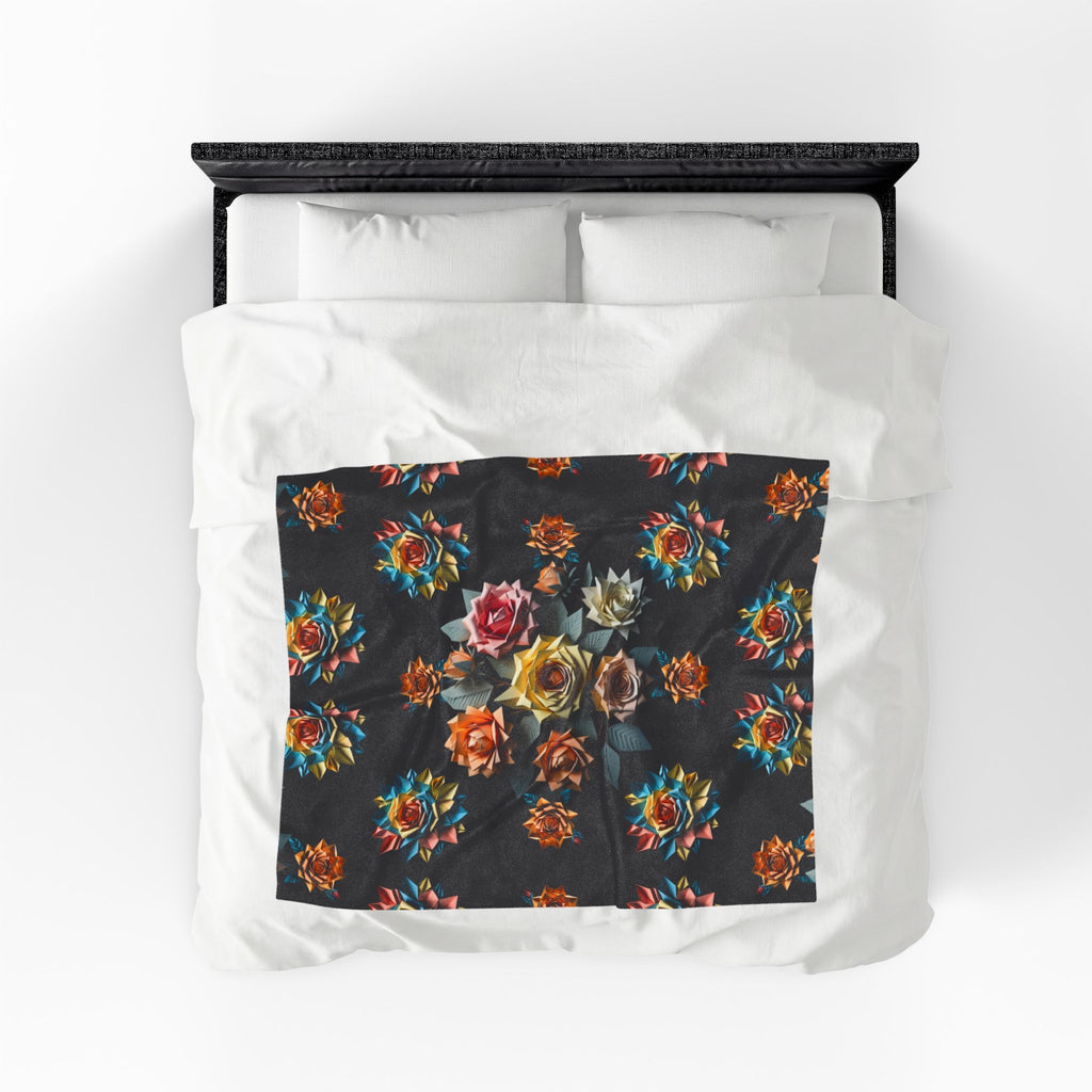 Gothic Origami Rose Throw Blanket — Dark Floral Home Decor