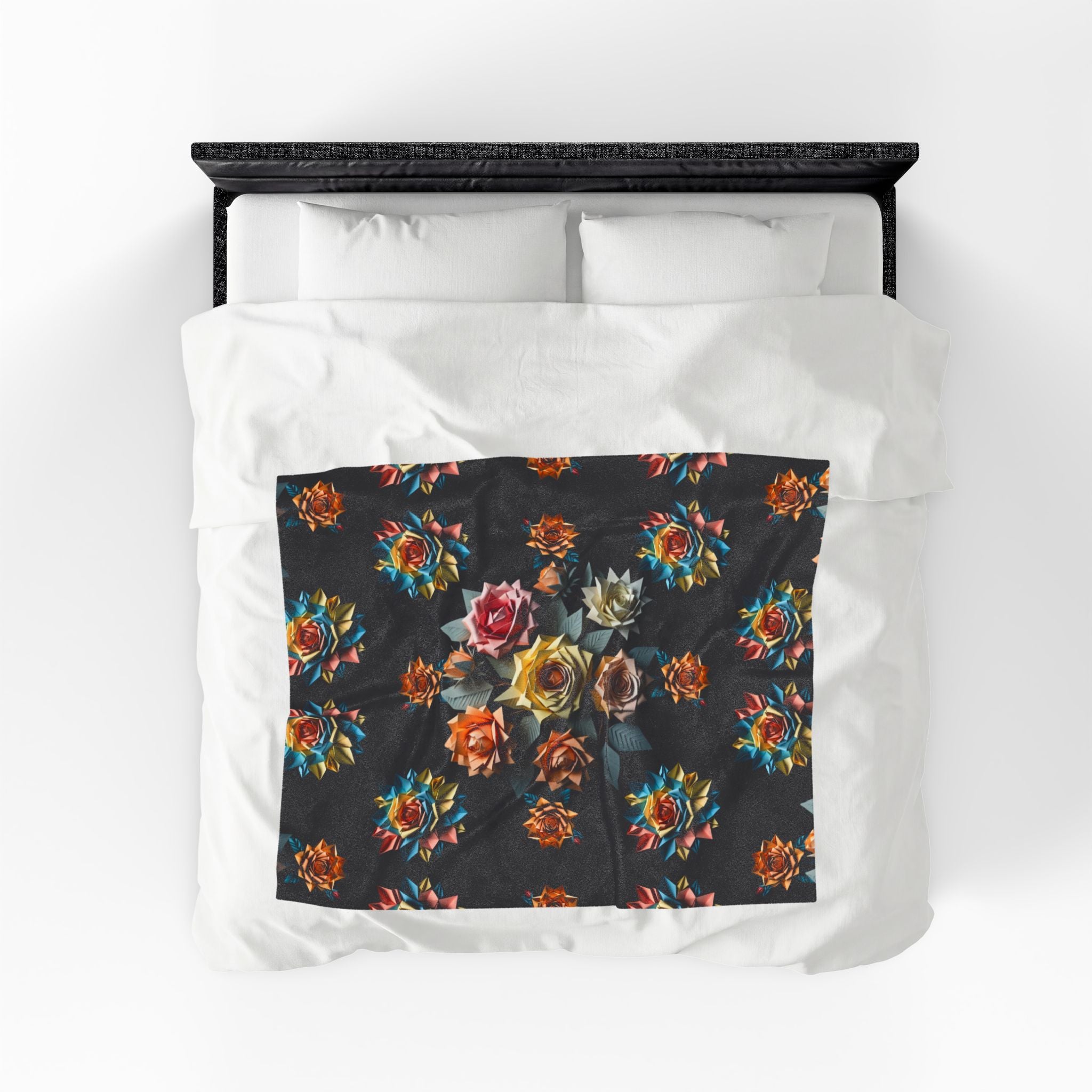 Gothic Origami Rose Throw Blanket — Dark Floral Home Decor