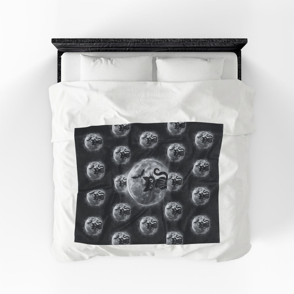 Gothic Black Cat Throw Blanket — Full Moon Bat Dark Home Decor