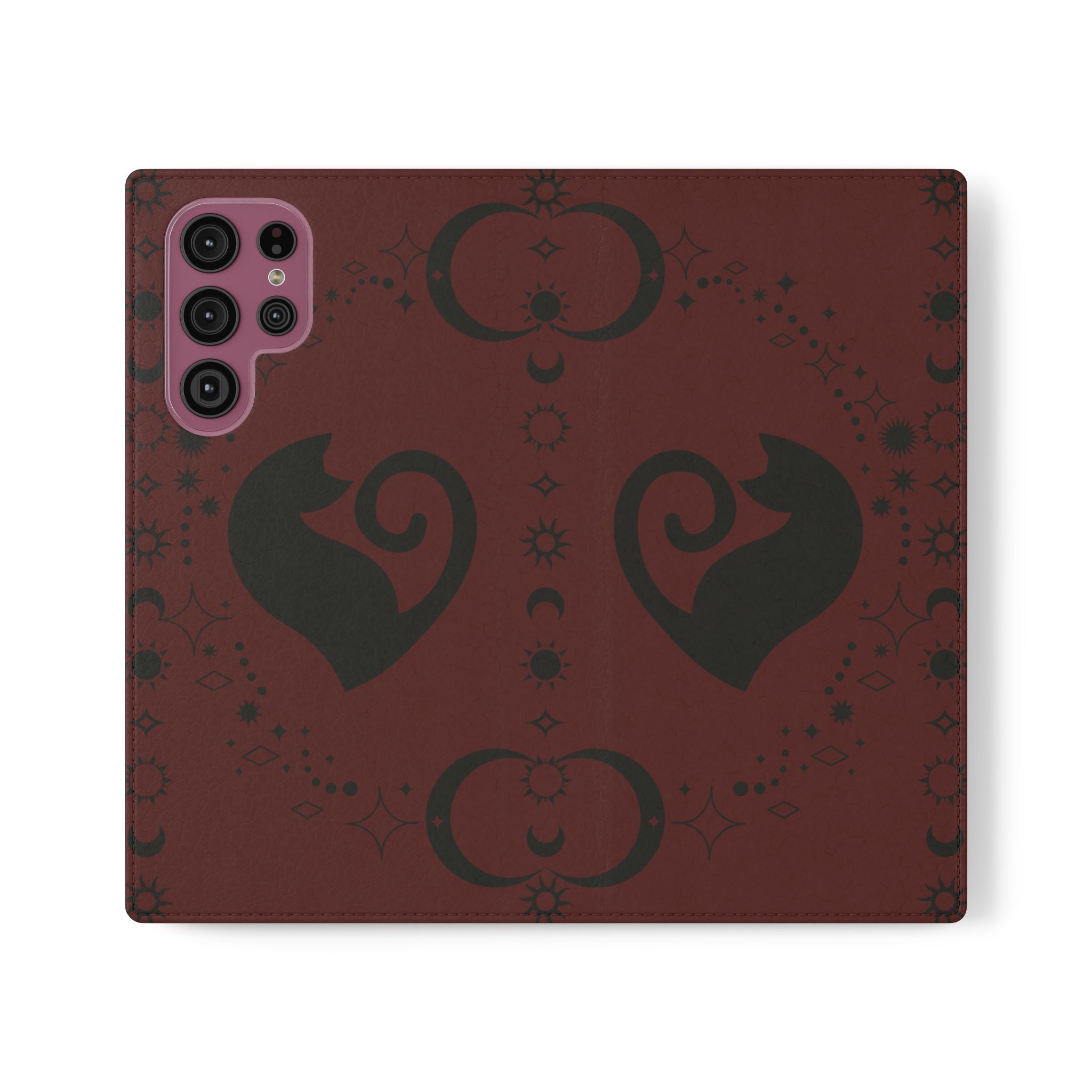 Dark Academia Celestial Black Cat Flip Wallet Case for iPhone and Samsung Galaxy Phones