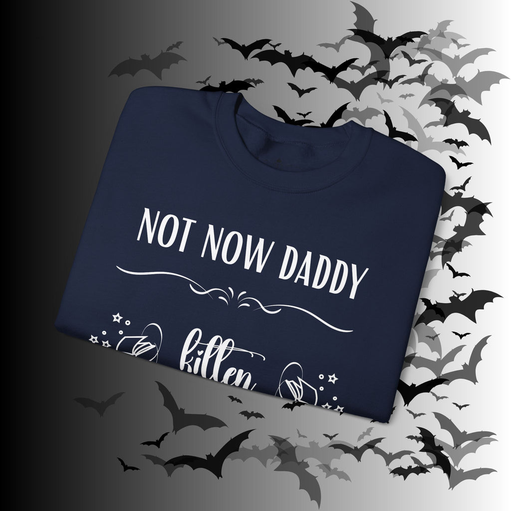 Not Now Daddy Kitten Is Reading Crewneck Sweatshirt — Funny Book Lover