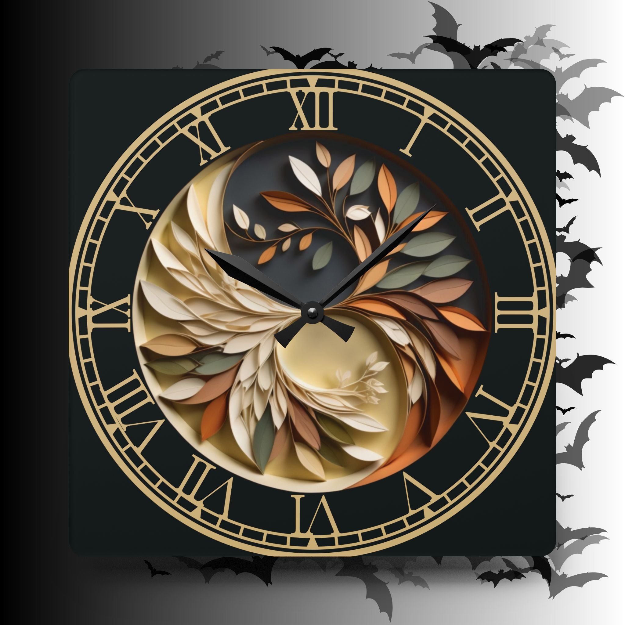 Origami Style Yin Yang Botanical Acrylic Art Print Wall Clock — NOT Real Origami, Zen Home Decor