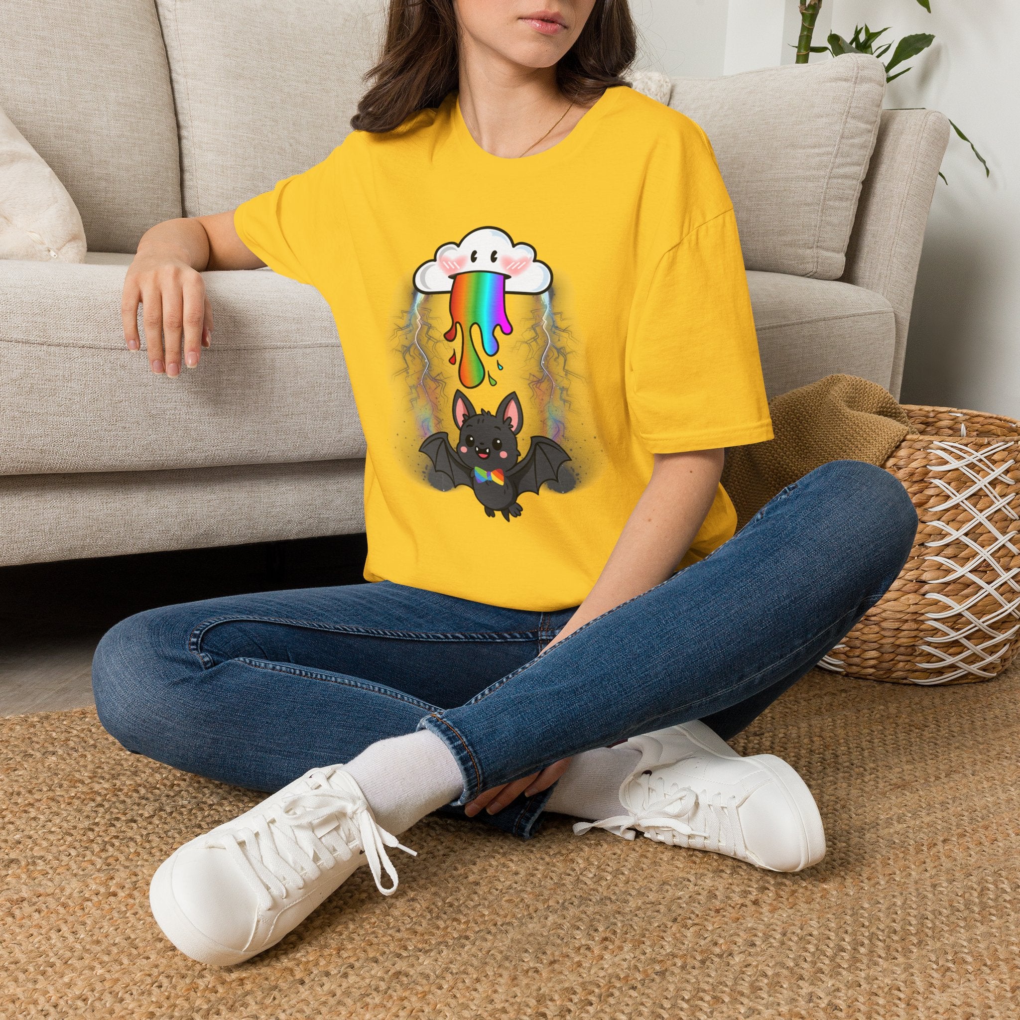 Rainbow Vomit Cloud Bat T-Shirt — Kawaii Goth Pride Unisex Tee