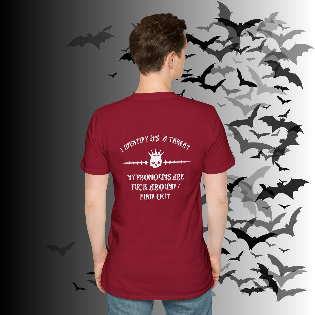 "FAFO" I Identify As A Threat T-Shirt — White Print Front & Back Gothic Tee