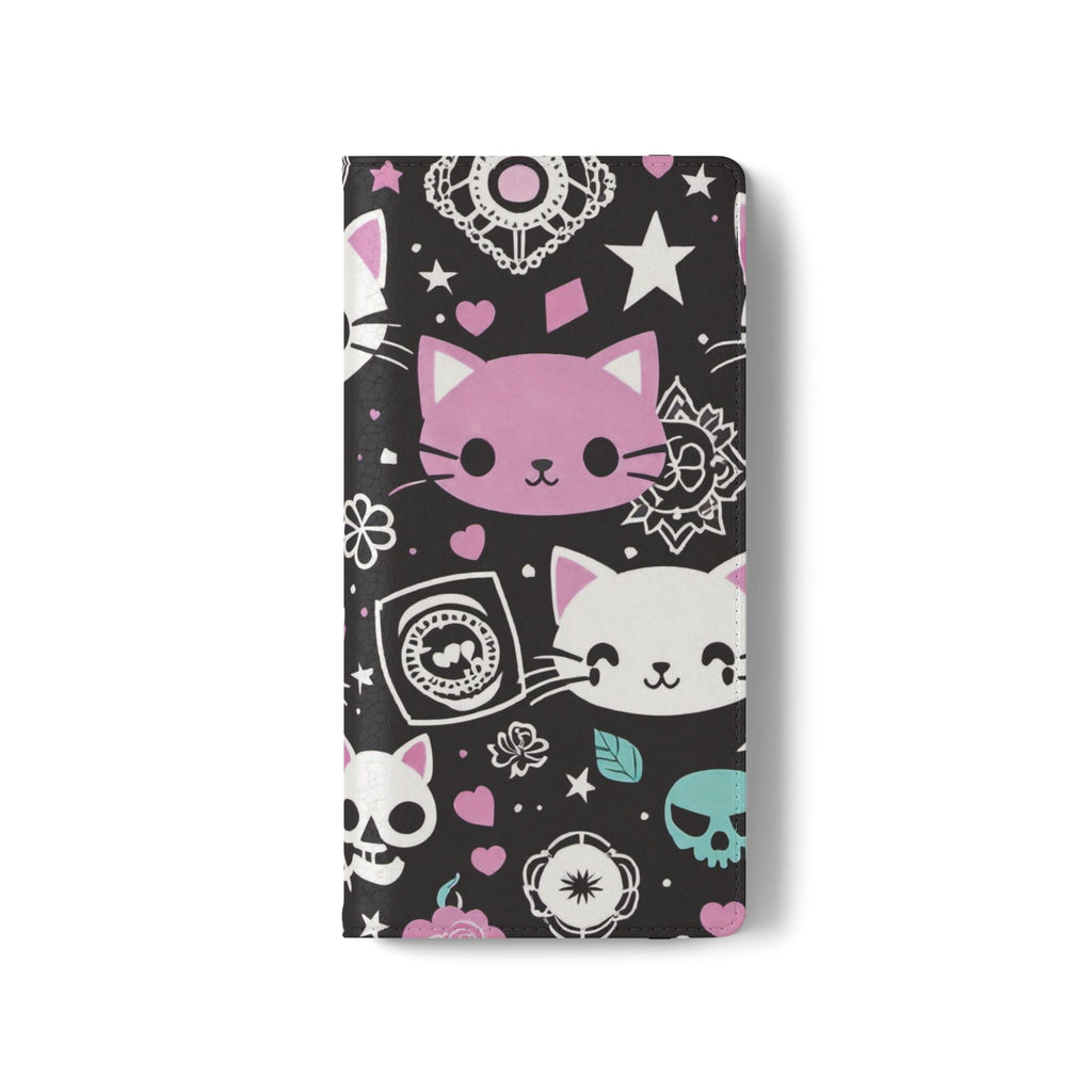 Pastel Goth Cat Flip Wallet Phone Case - Goth Cat Wallet Case for Samsung iPhone - Gothic Style Cats Wallet Phone Cases