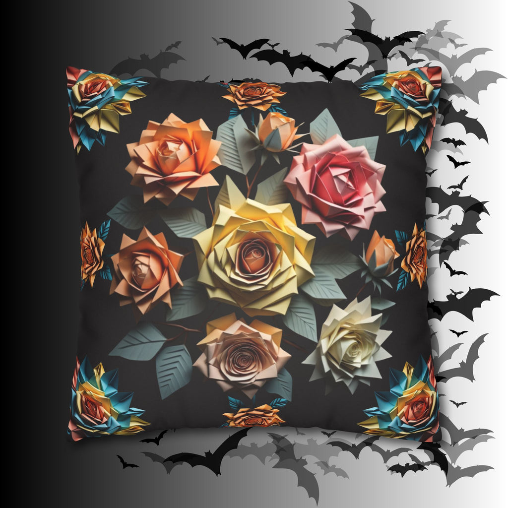Gothic Origami Rose Throw Pillow — Dark Floral Botanical Home Decor
