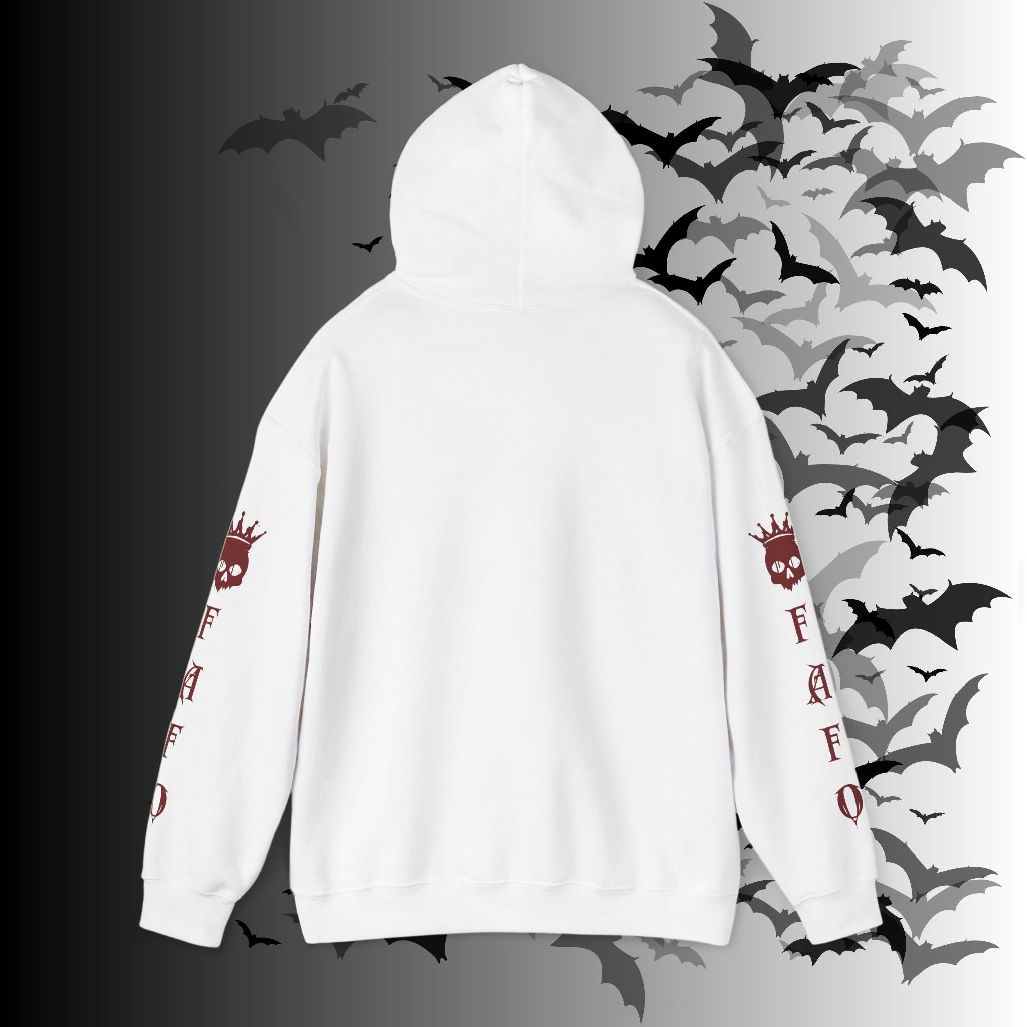 I Identify As a Threat Hoodie — Gothic Skull Sleeve Print Fuck Around Find Out