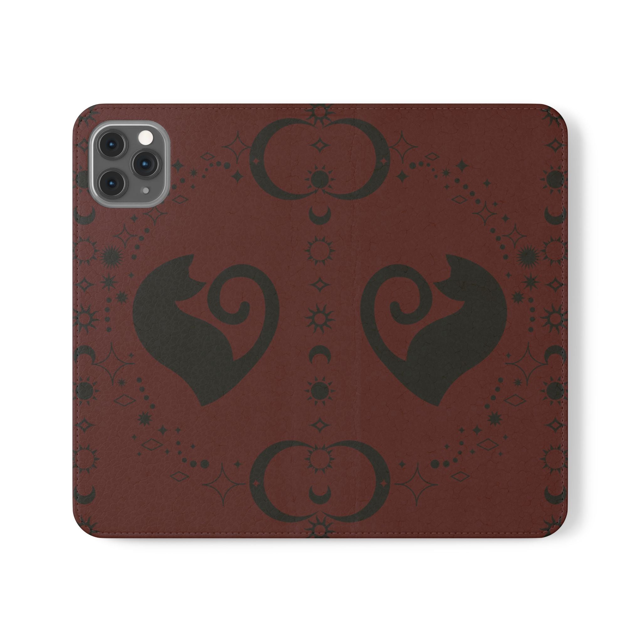 Dark Academia Celestial Black Cat Flip Wallet Case for iPhone and Samsung Galaxy Phones