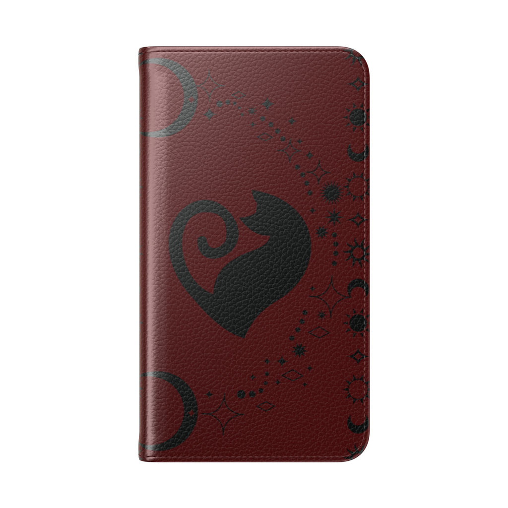 Dark Academia Celestial Black Cat Flip Wallet Case for iPhone and Samsung Galaxy Phones