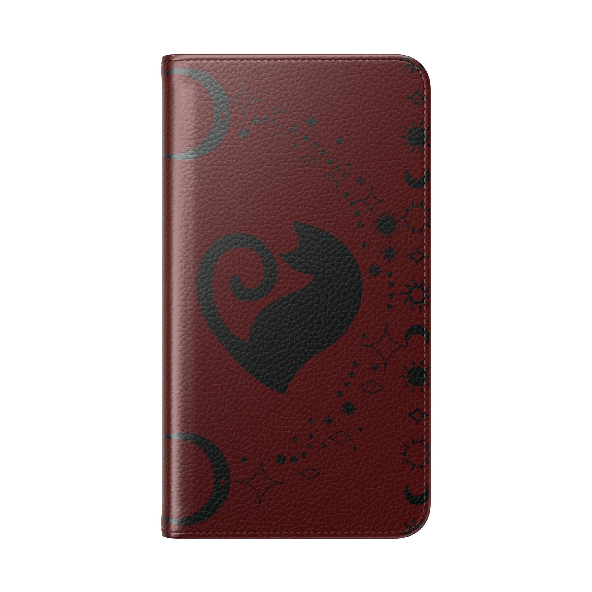 Dark Academia Celestial Black Cat Flip Wallet Case for iPhone and Samsung Galaxy Phones