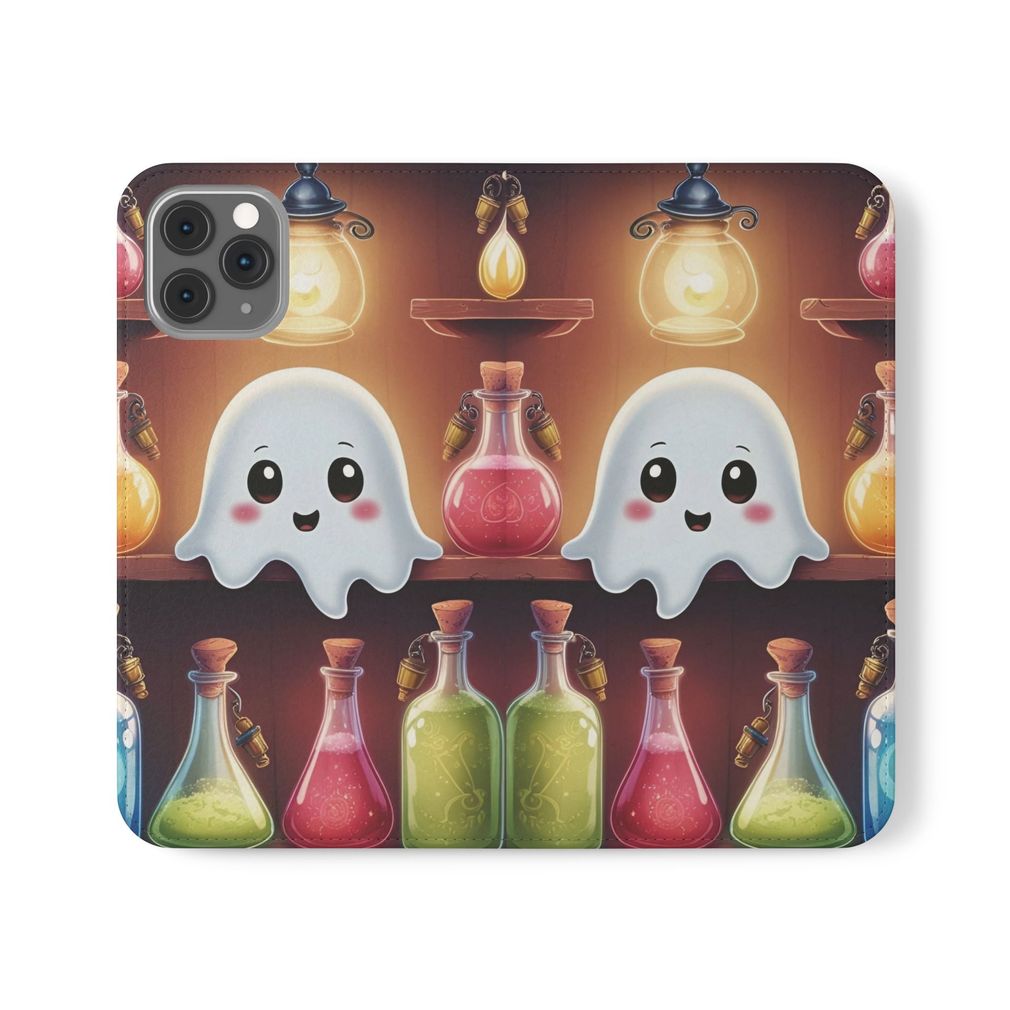 Apothecary Ghost Flip Wallet Case - Spooky Halloween Phone Case - Gothic Ghost Smartphone Case -  Ghost on a Shelf Wallet Case