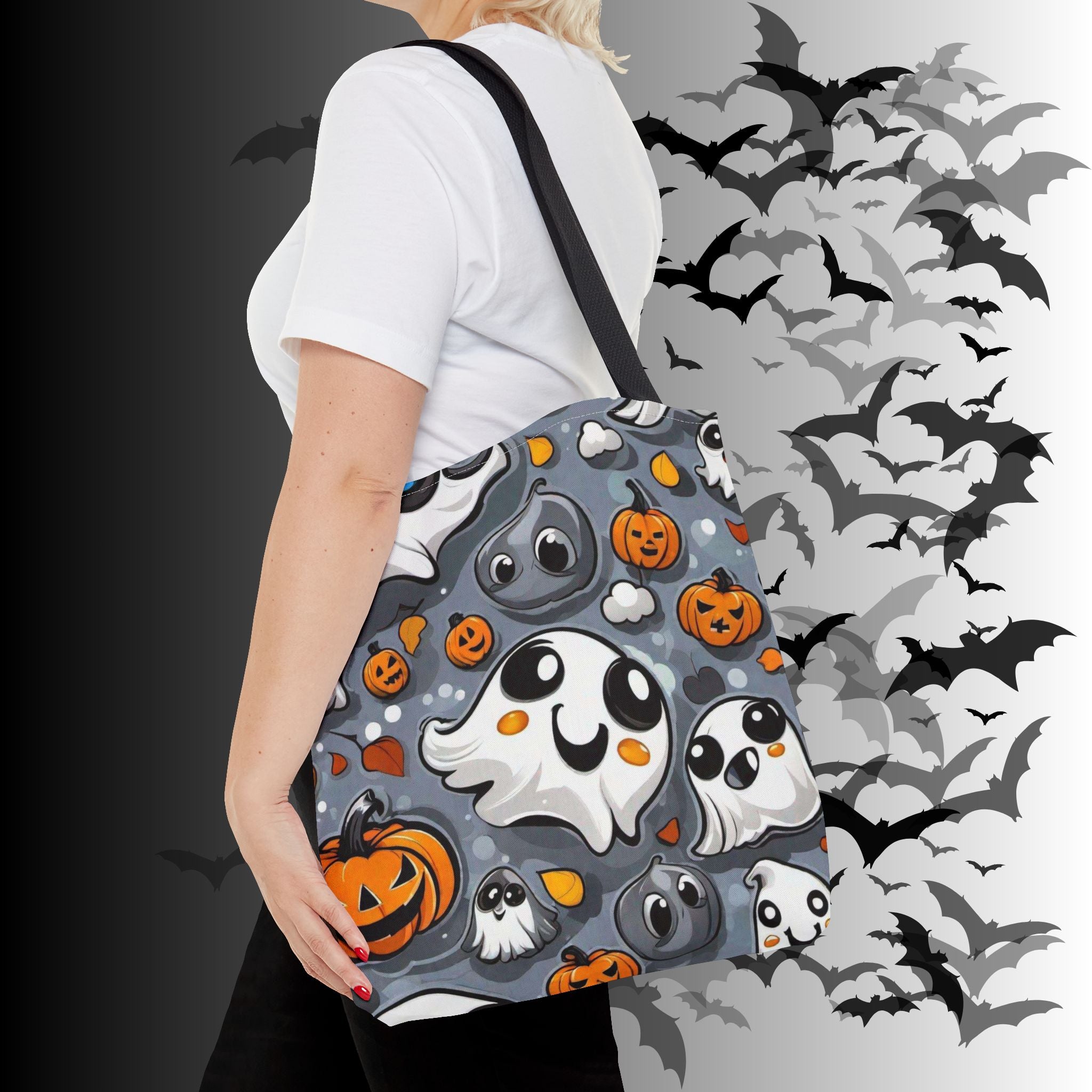 Kawaii Ghost & Pumpkin Halloween Tote Bag — Spooky All-Over Print